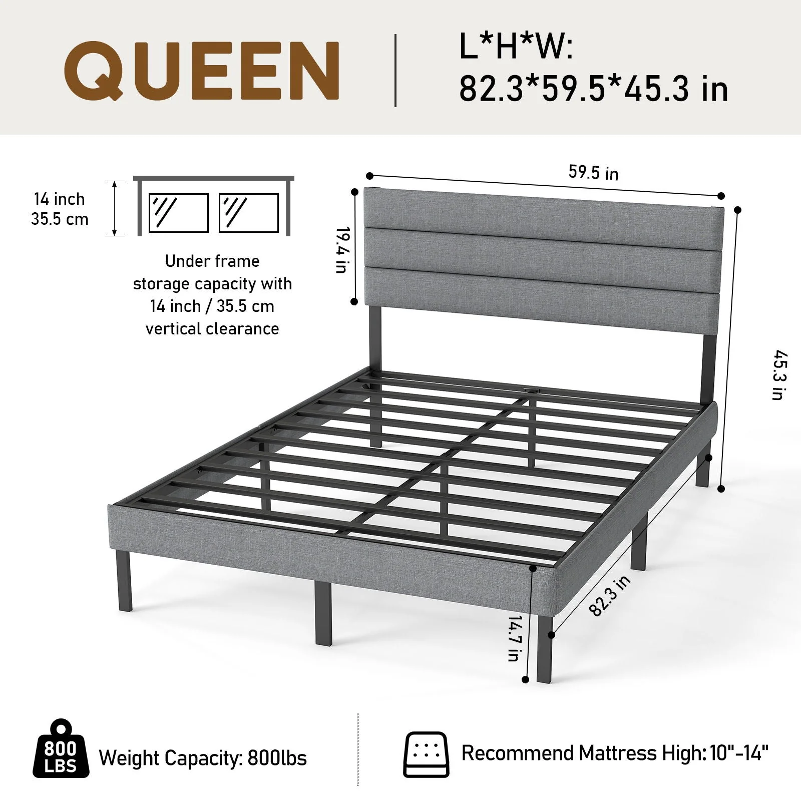 Upholstered Platform Bed Frame With Headboard, No Box Spring Needed, Underbed Storage - Image 11