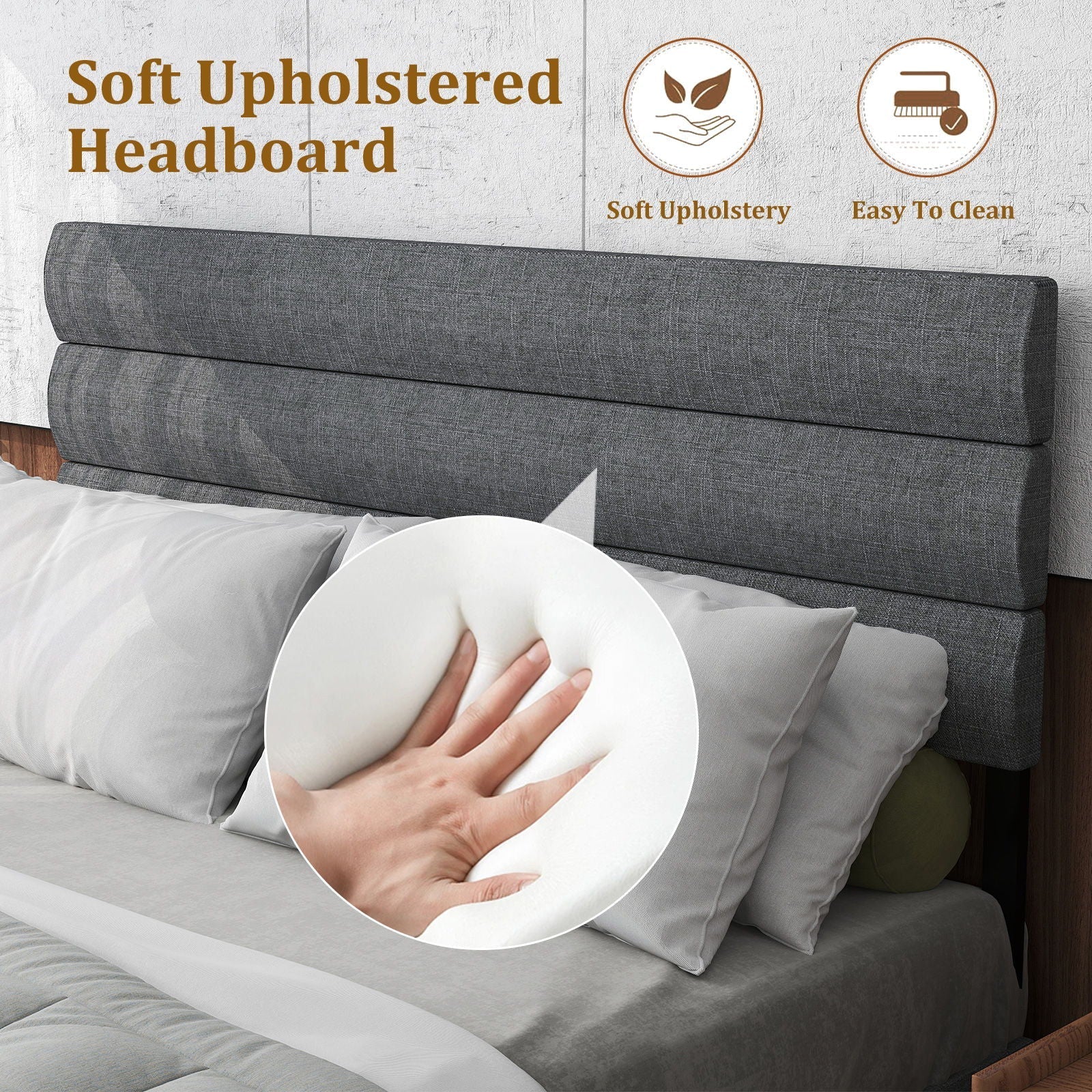 Upholstered Platform Bed Frame With Headboard, No Box Spring Needed, Underbed Storage - Image 13