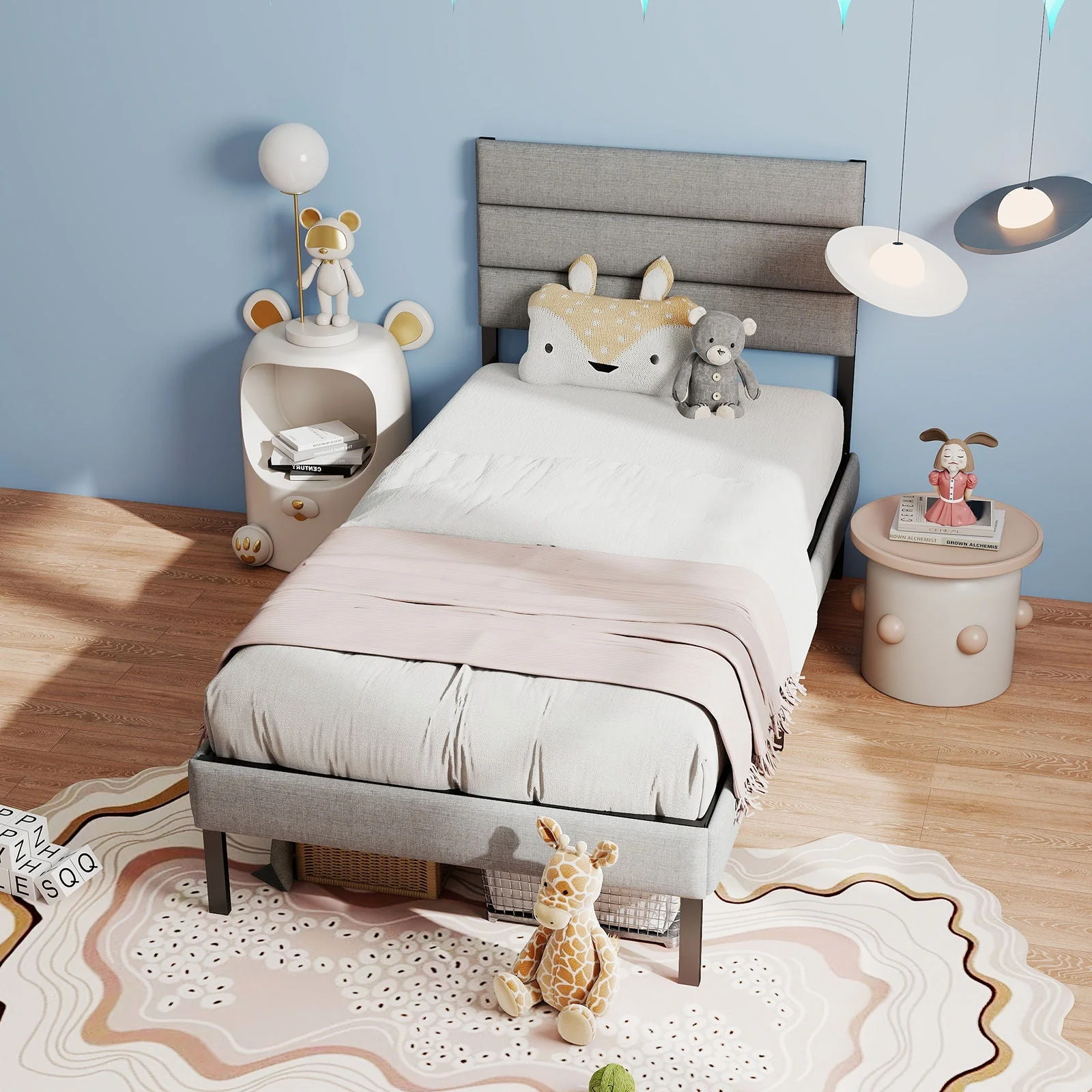 Upholstered Platform Bed Frame With Headboard, No Box Spring Needed, Underbed Storage - Image 14