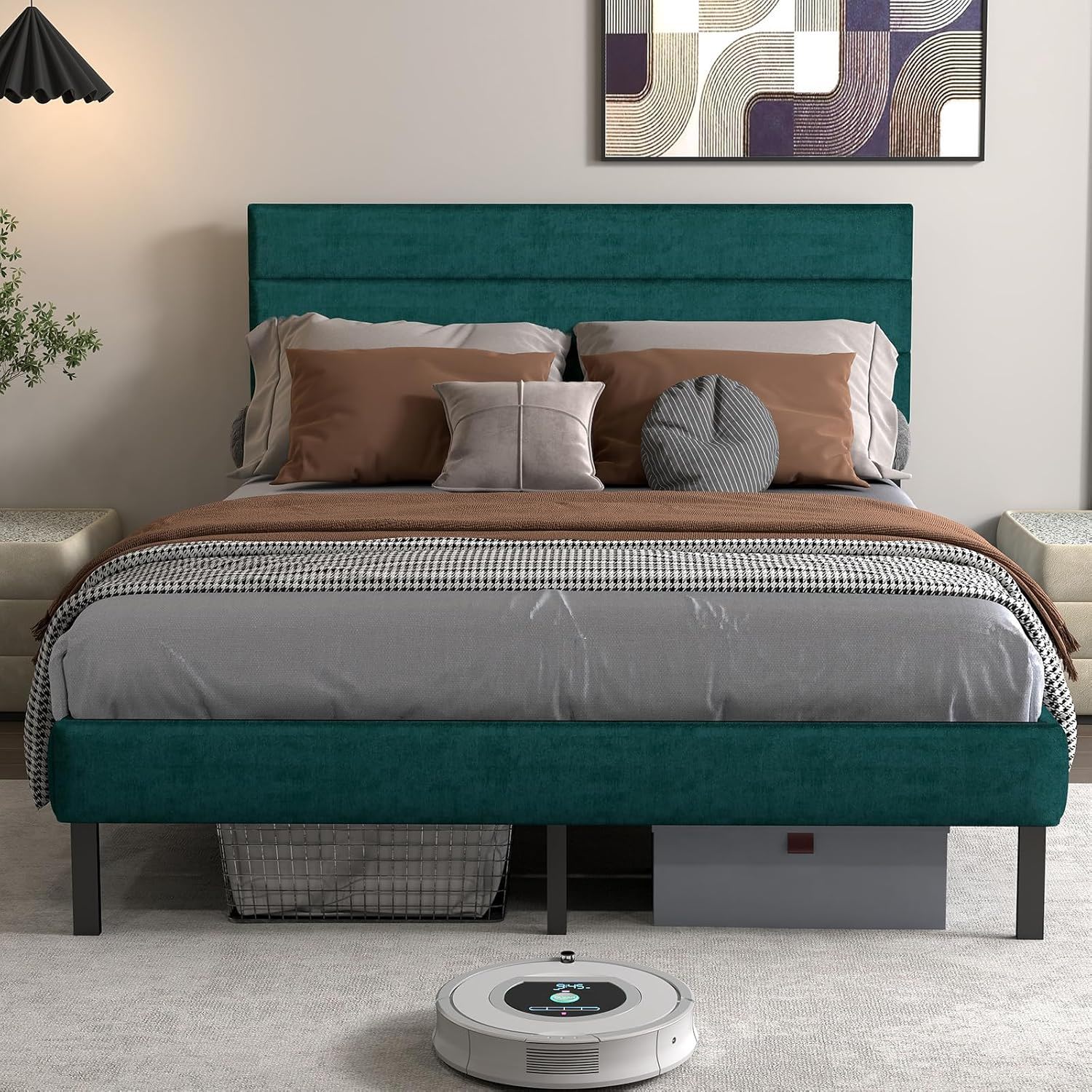 Upholstered Platform Bed Frame With Headboard, No Box Spring Needed, Underbed Storage - Image 15