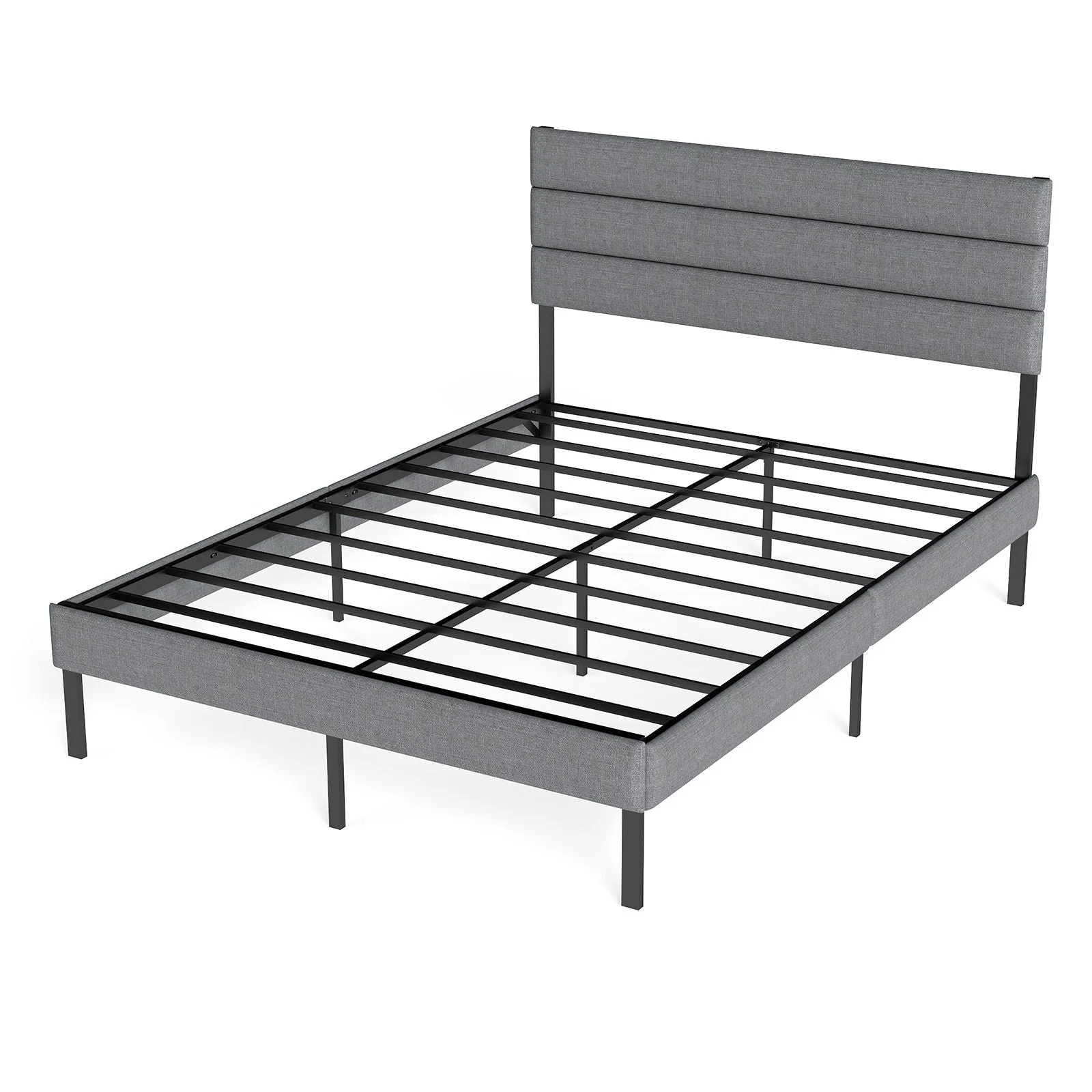 Upholstered Platform Bed Frame With Headboard, No Box Spring Needed, Underbed Storage - Image 4