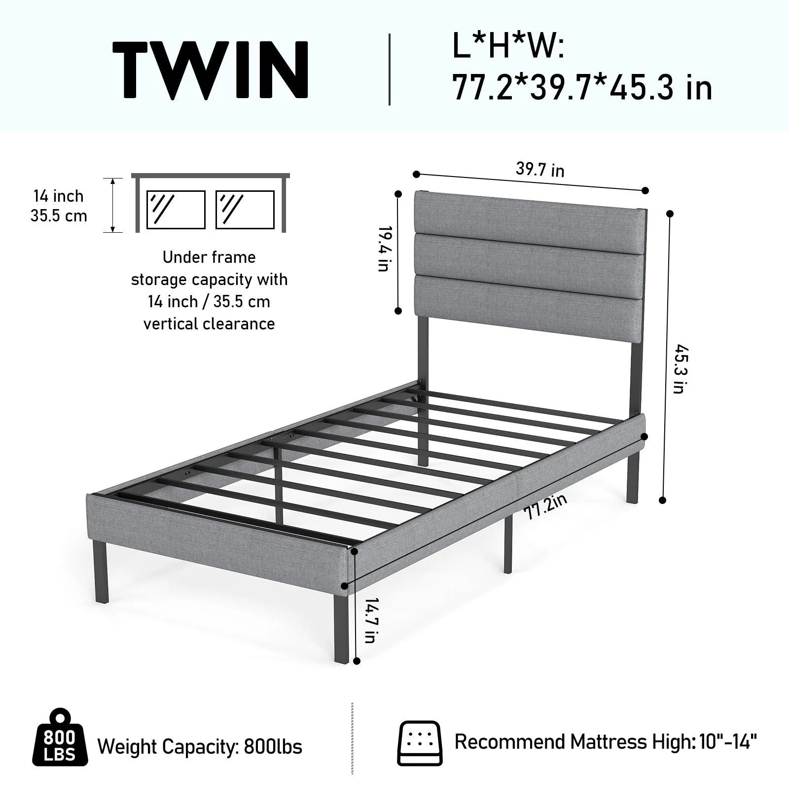 Upholstered Platform Bed Frame With Headboard, No Box Spring Needed, Underbed Storage - Image 6