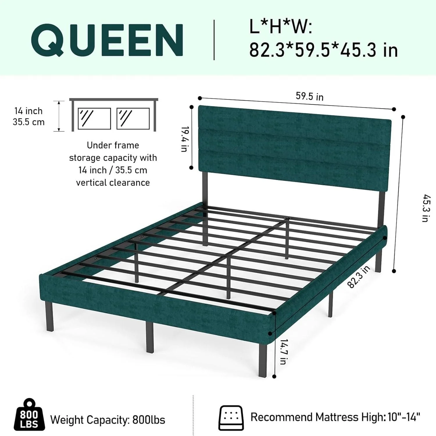 Upholstered Platform Bed Frame With Headboard, No Box Spring Needed, Underbed Storage - Image 7