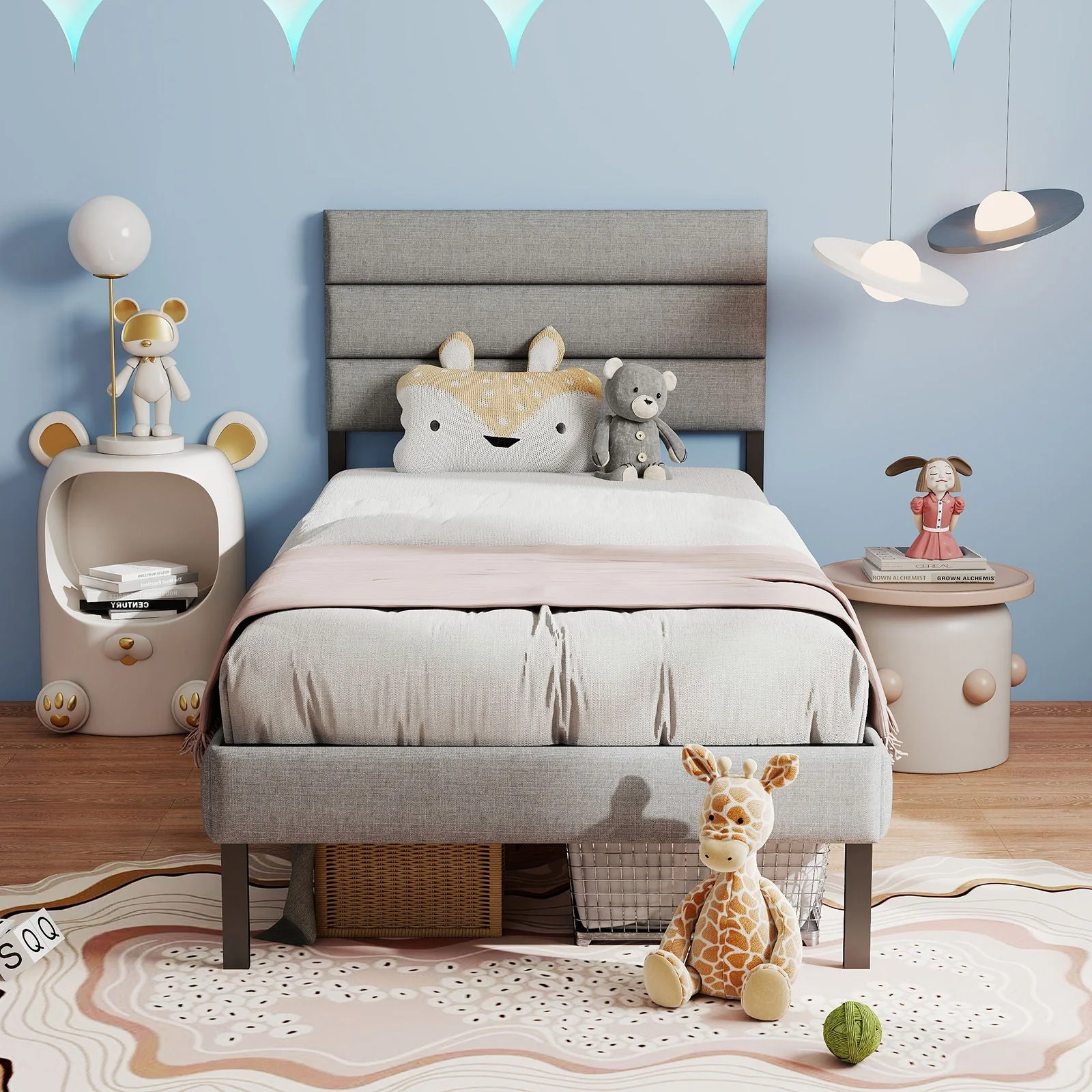 Upholstered Platform Bed Frame With Headboard, No Box Spring Needed, Underbed Storage - Image 8