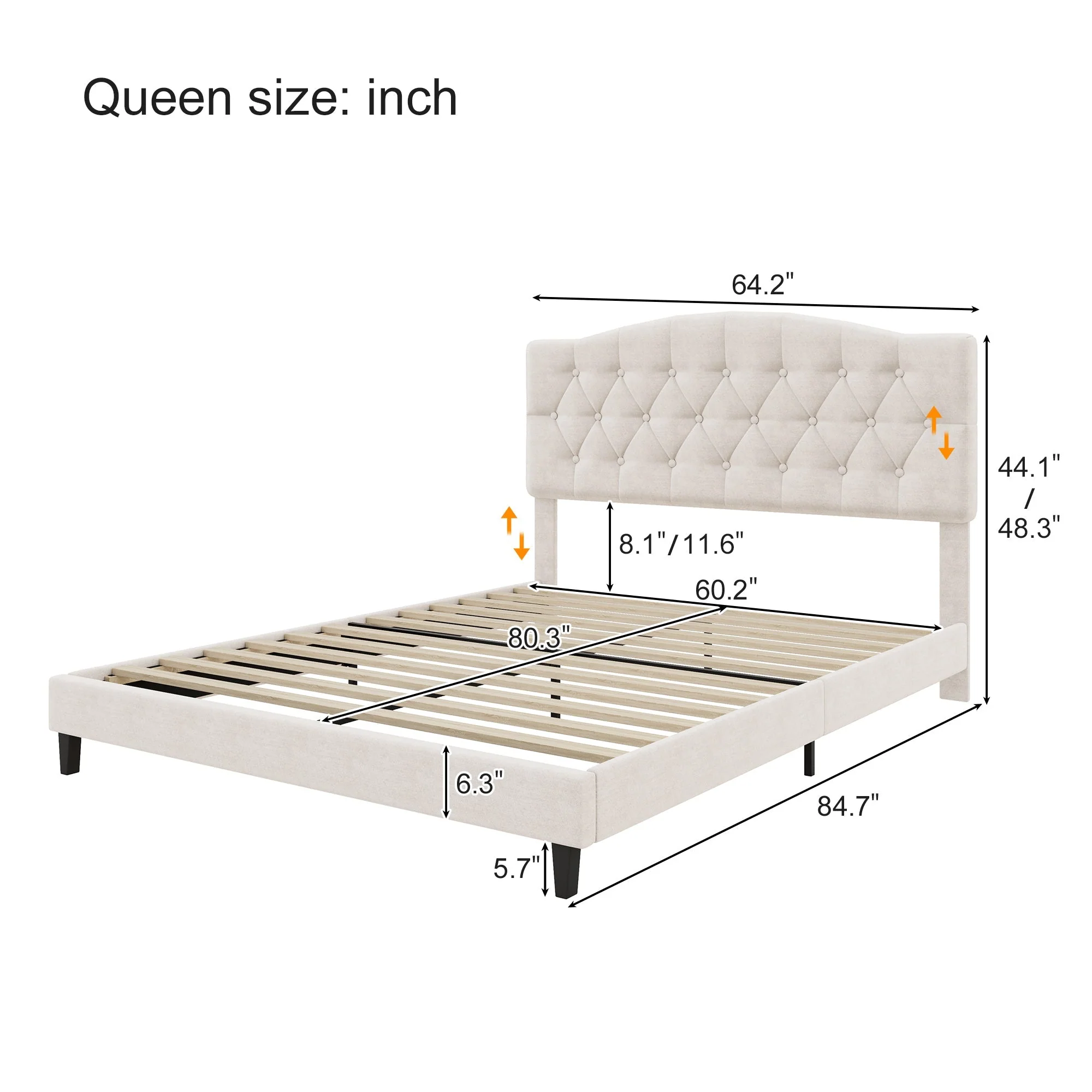 Upholstered Platform Bed with Saddle Curved Adjustable Headboard and Diamond Tufted Details - Image 4