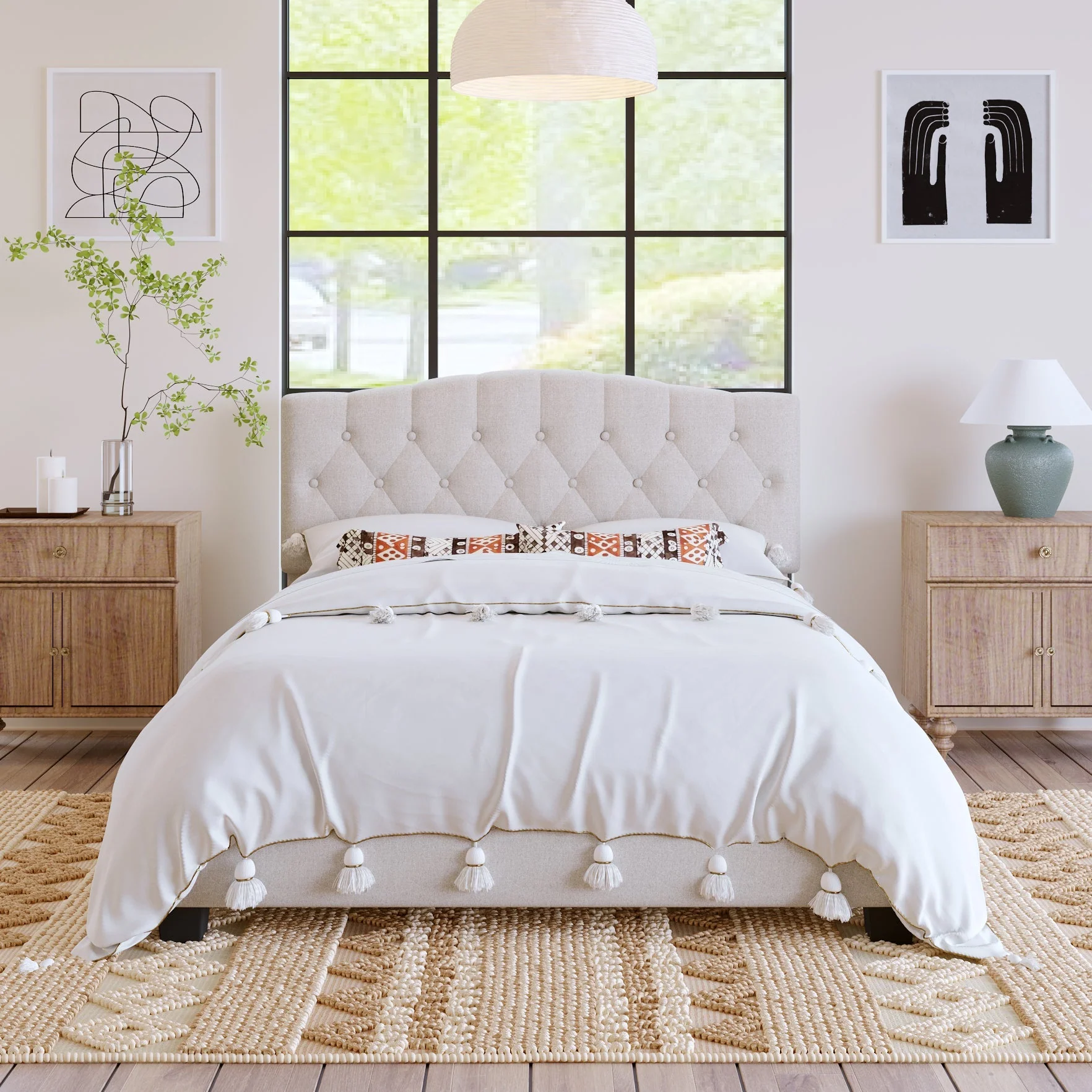 Upholstered Platform Bed with Saddle Curved Adjustable Headboard and Diamond Tufted Details - Image 5