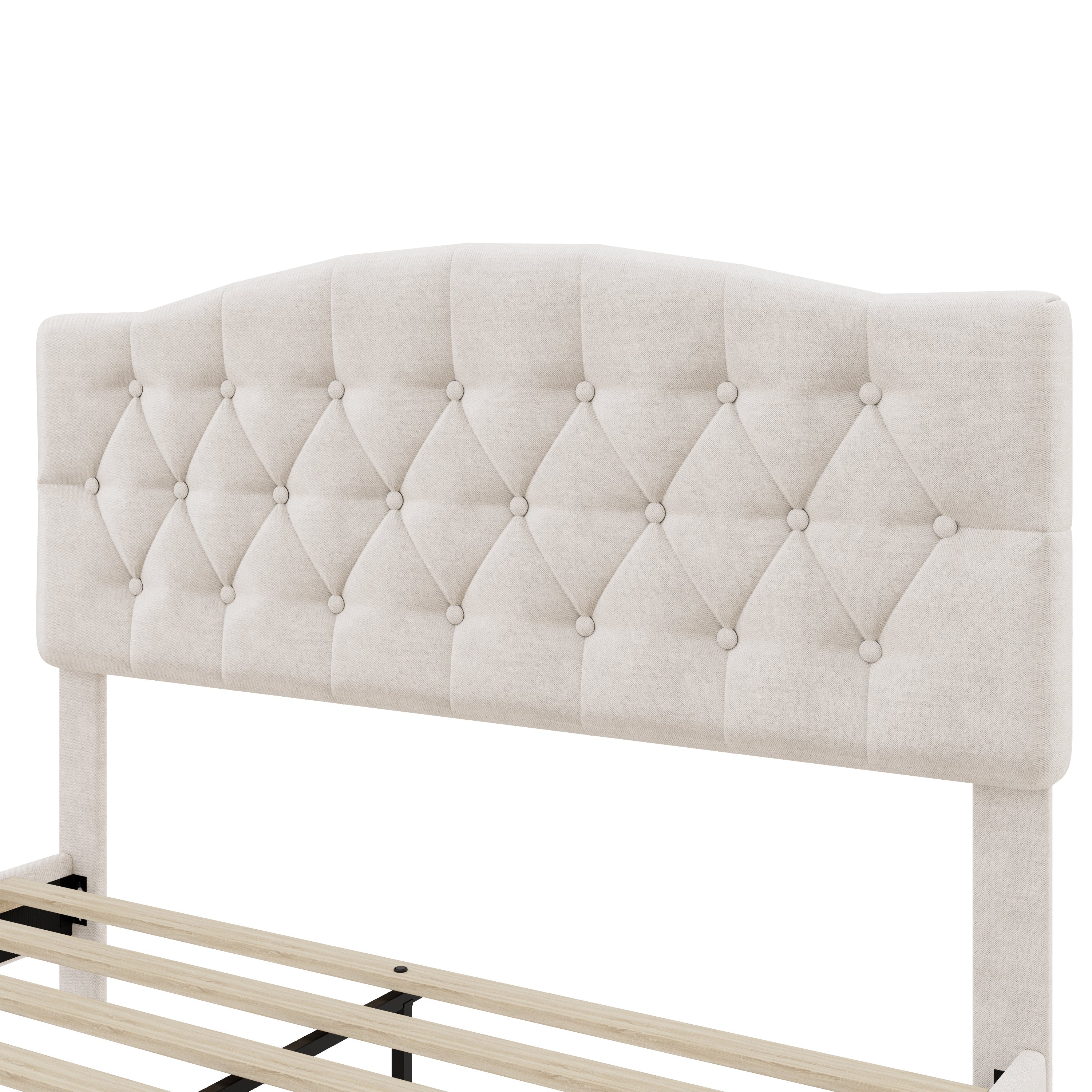 Upholstered Platform Bed with Saddle Curved Adjustable Headboard and Diamond Tufted Details - Image 7