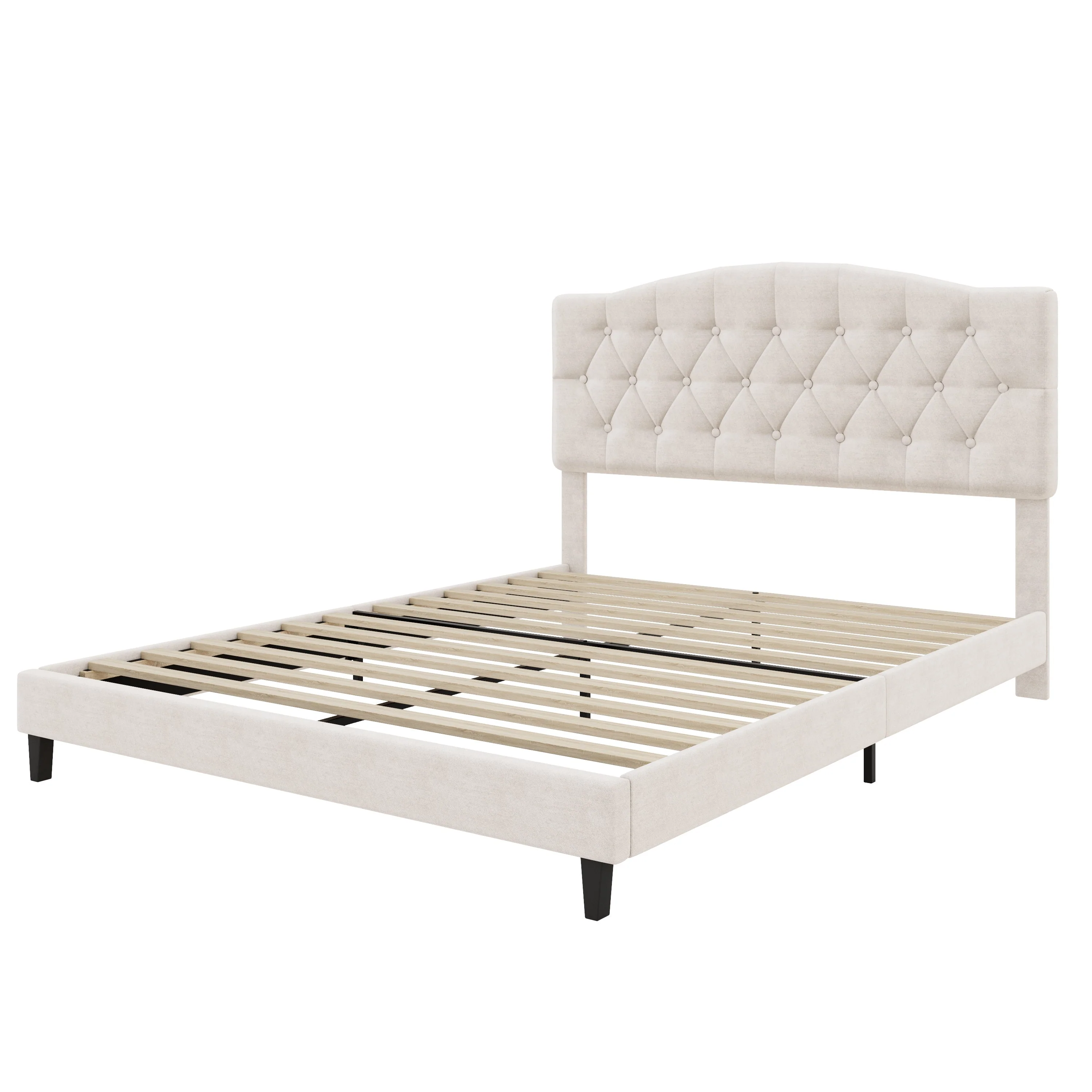 Upholstered Platform Bed with Saddle Curved Adjustable Headboard and Diamond Tufted Details - Image 8