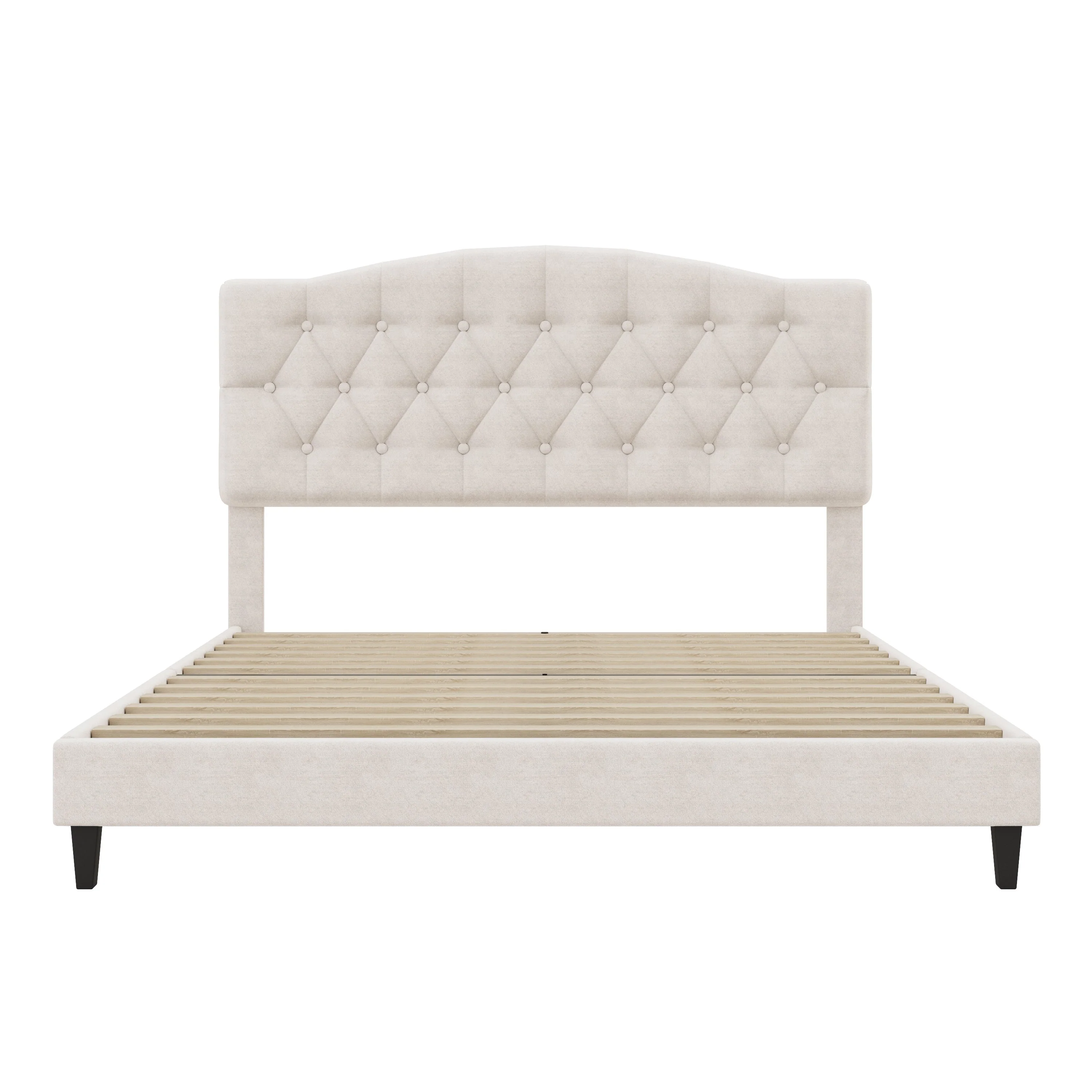 Upholstered Platform Bed with Saddle Curved Adjustable Headboard and Diamond Tufted Details - Image 9