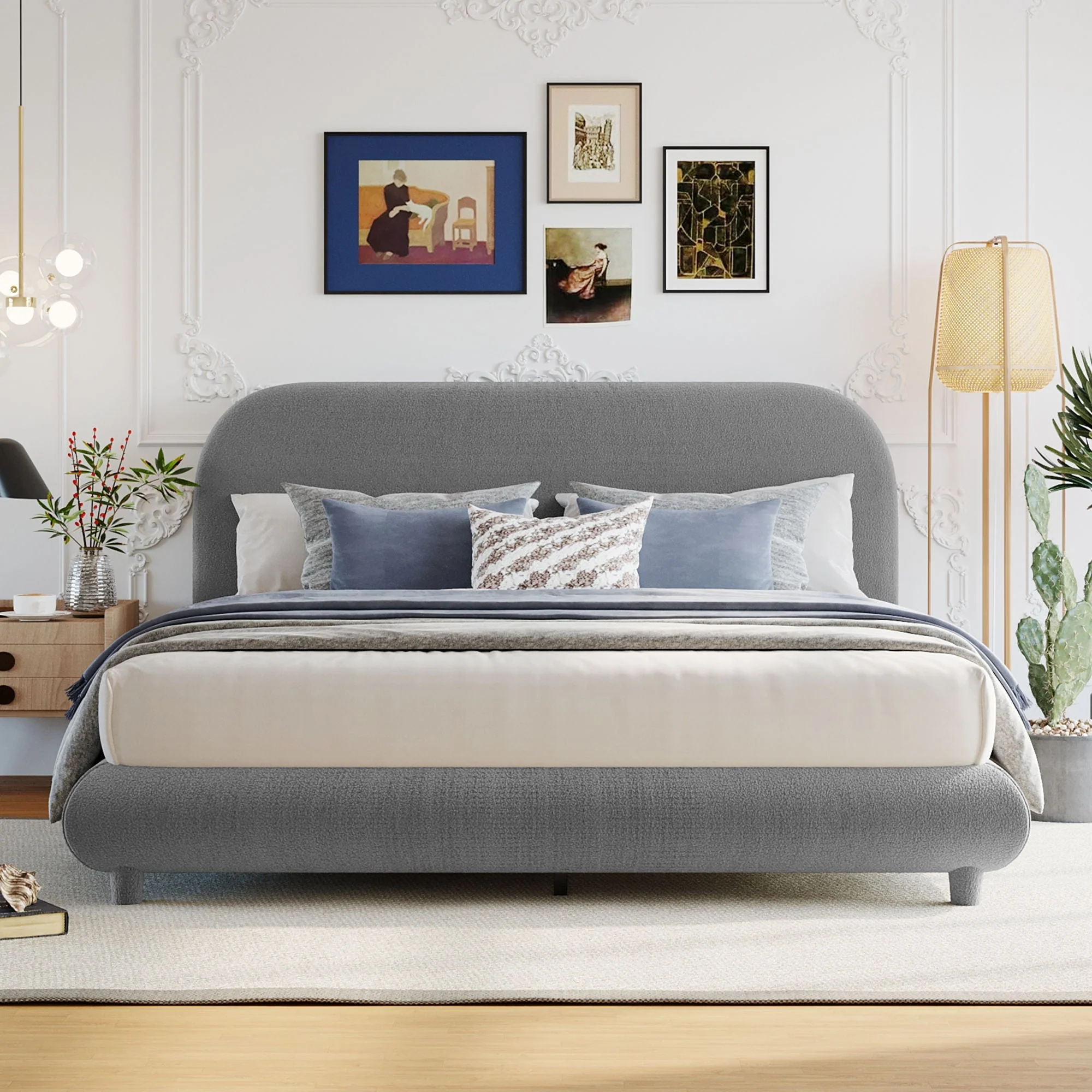 Upholstered Platform Bed With Thick Solid Frame And Stylish Curve-Shaped Design - Image 10