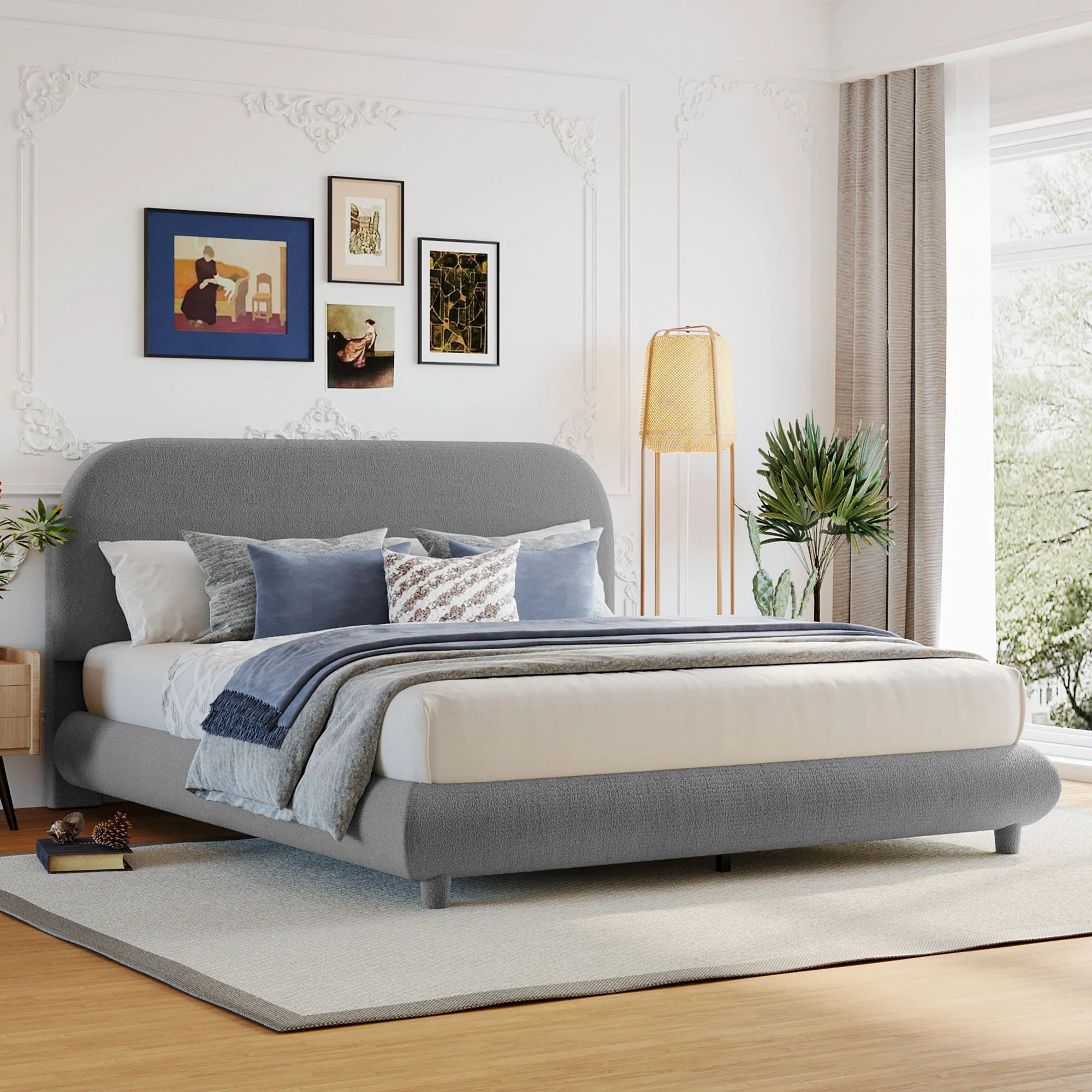 Upholstered Platform Bed With Thick Solid Frame And Stylish Curve-Shaped Design - Image 2