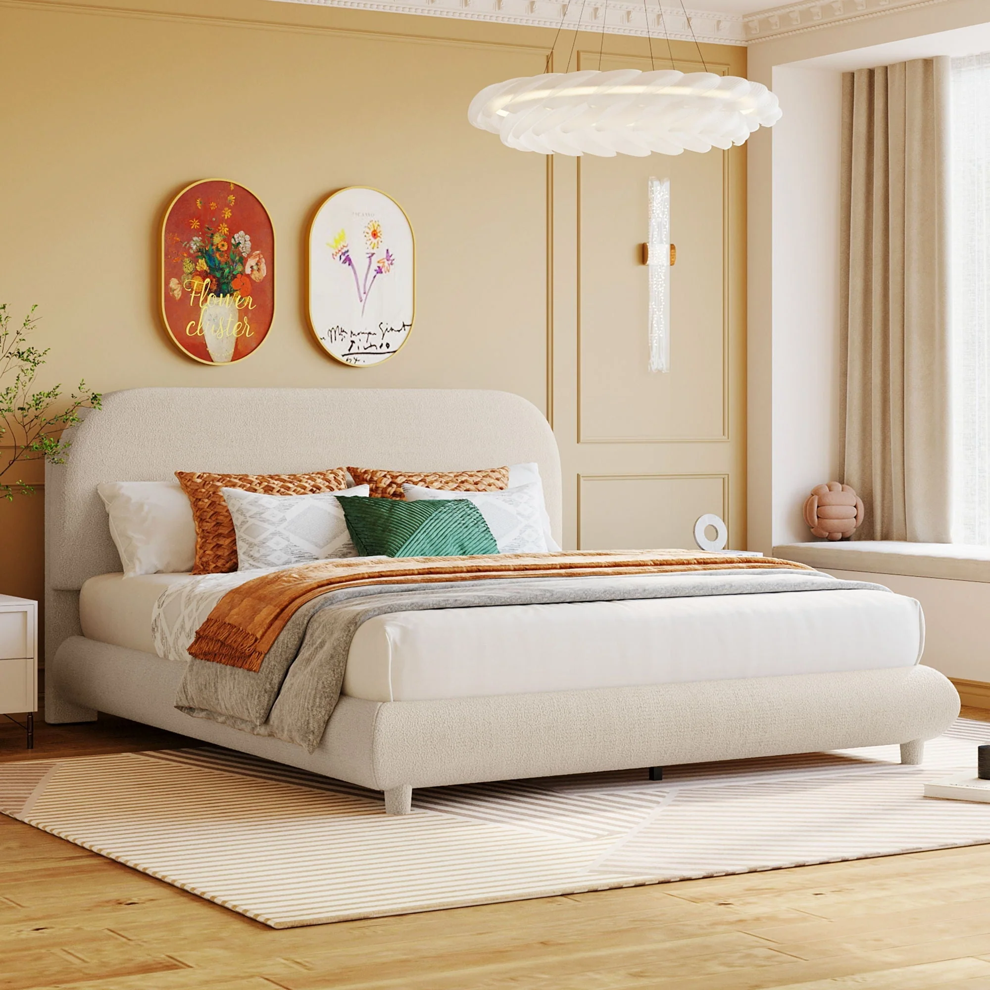 Upholstered Platform Bed With Thick Solid Frame And Stylish Curve-Shaped Design - Image 4
