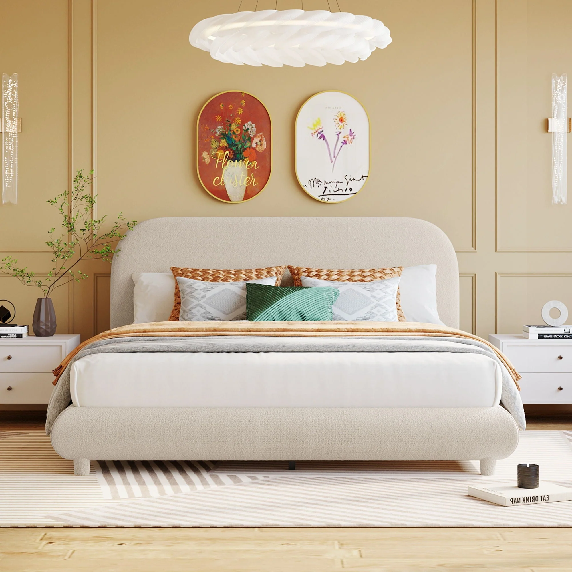 Upholstered Platform Bed With Thick Solid Frame And Stylish Curve-Shaped Design - Image 5