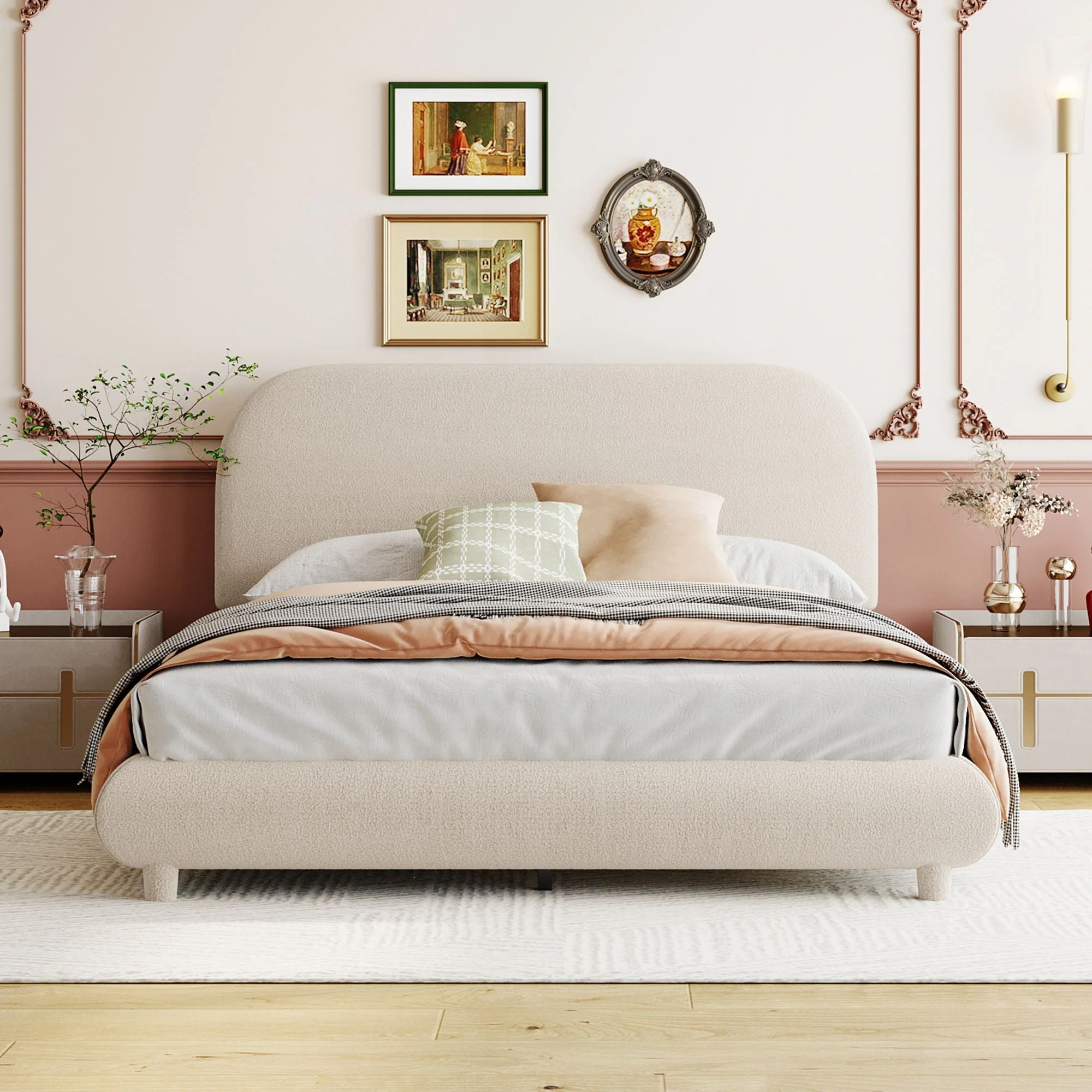 Upholstered Platform Bed With Thick Solid Frame And Stylish Curve-Shaped Design - Image 7