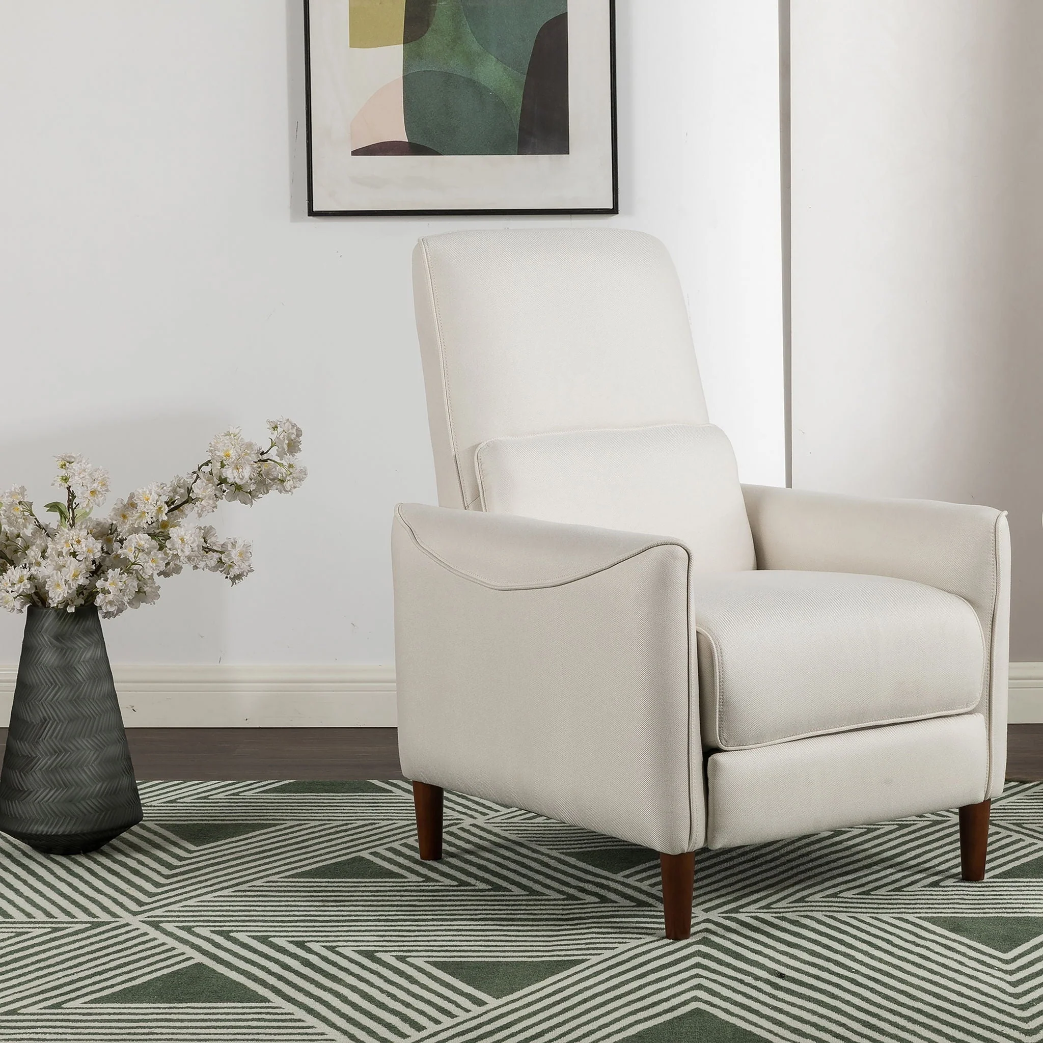 Upholstered Push Recliner Chair With Rubber Wood Legs For Living Room - Image 4