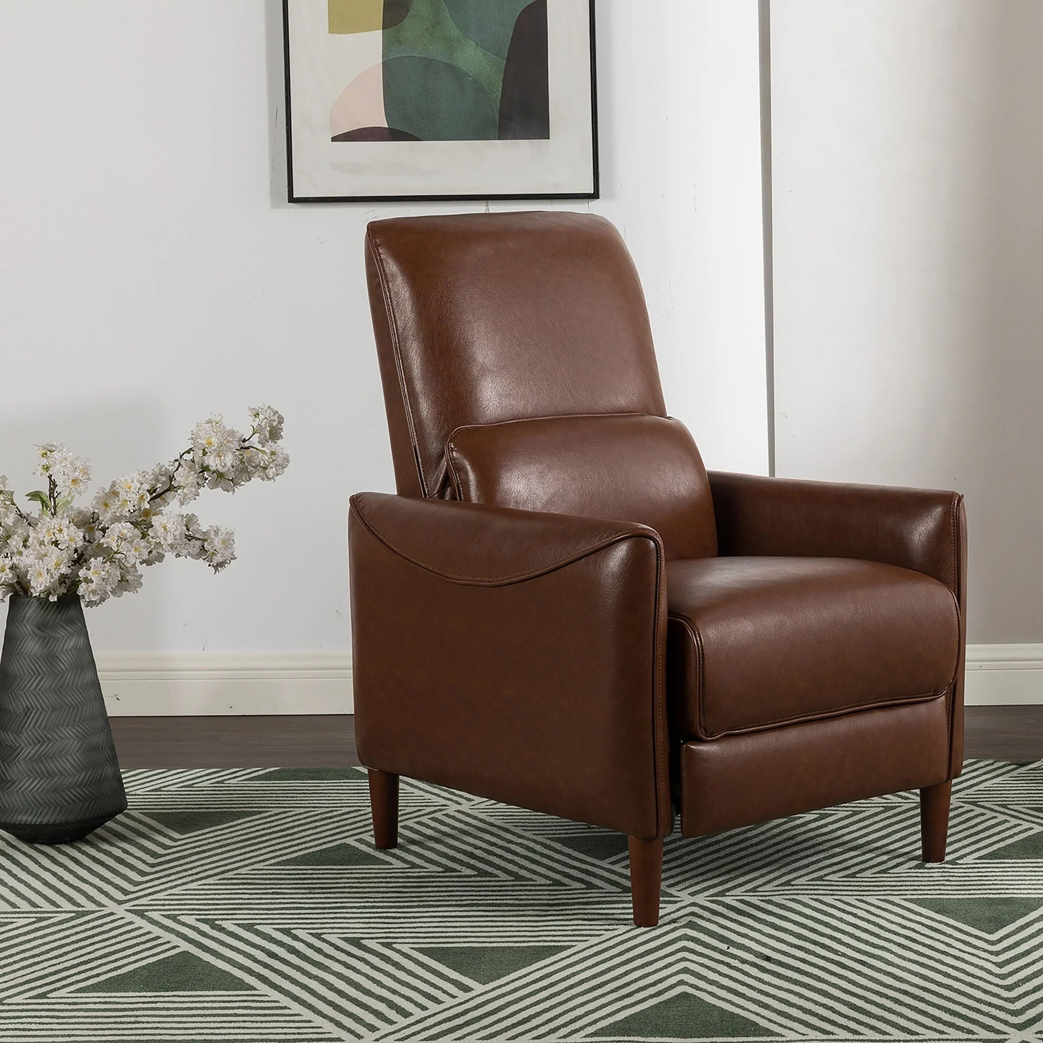 Upholstered Push Recliner Chair With Rubber Wood Legs For Living Room - Image 5