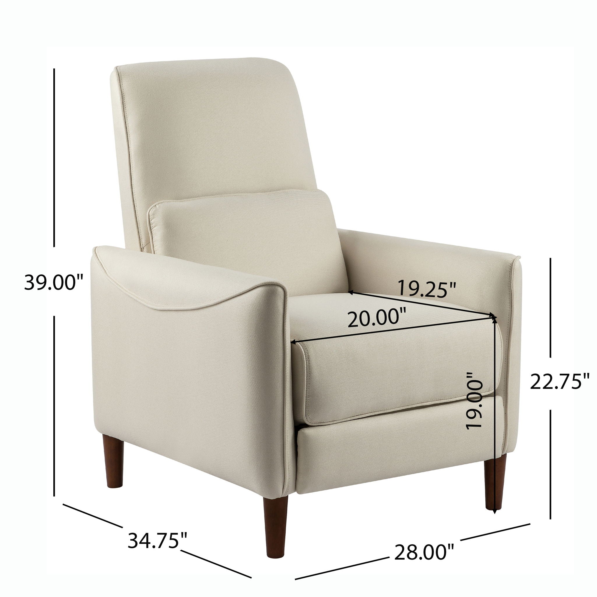 Upholstered Push Recliner Chair With Rubber Wood Legs For Living Room - Image 8