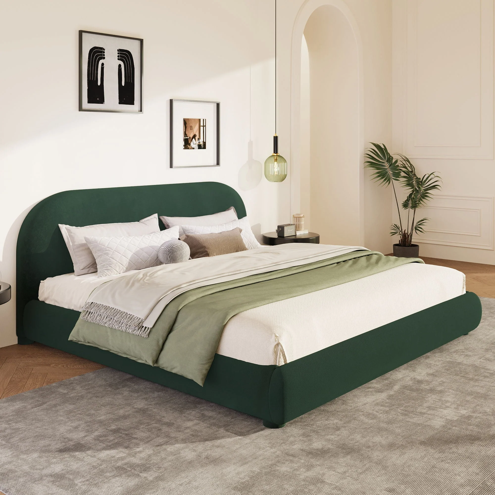 Upholstered Simple Modern Bedroom Bed With Curved Headboard - Image 12