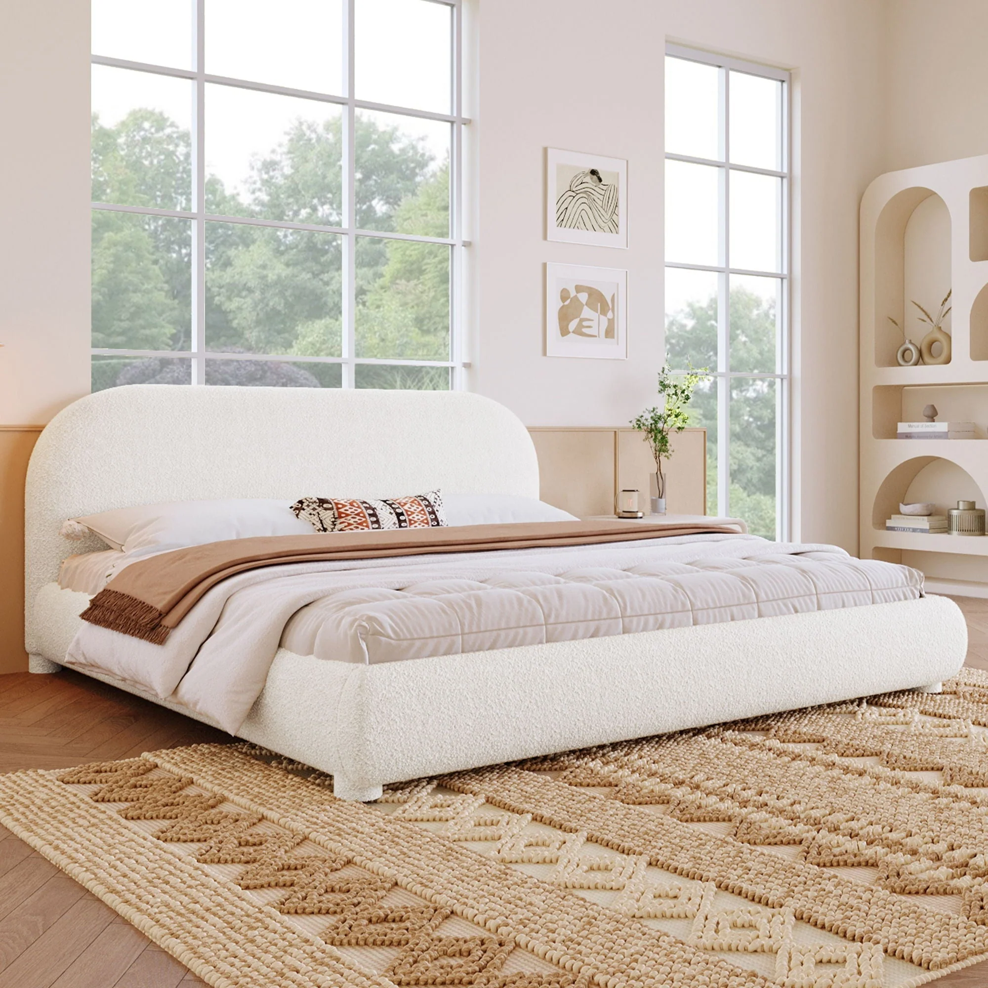 Upholstered Simple Modern Bedroom Bed With Curved Headboard - Image 13