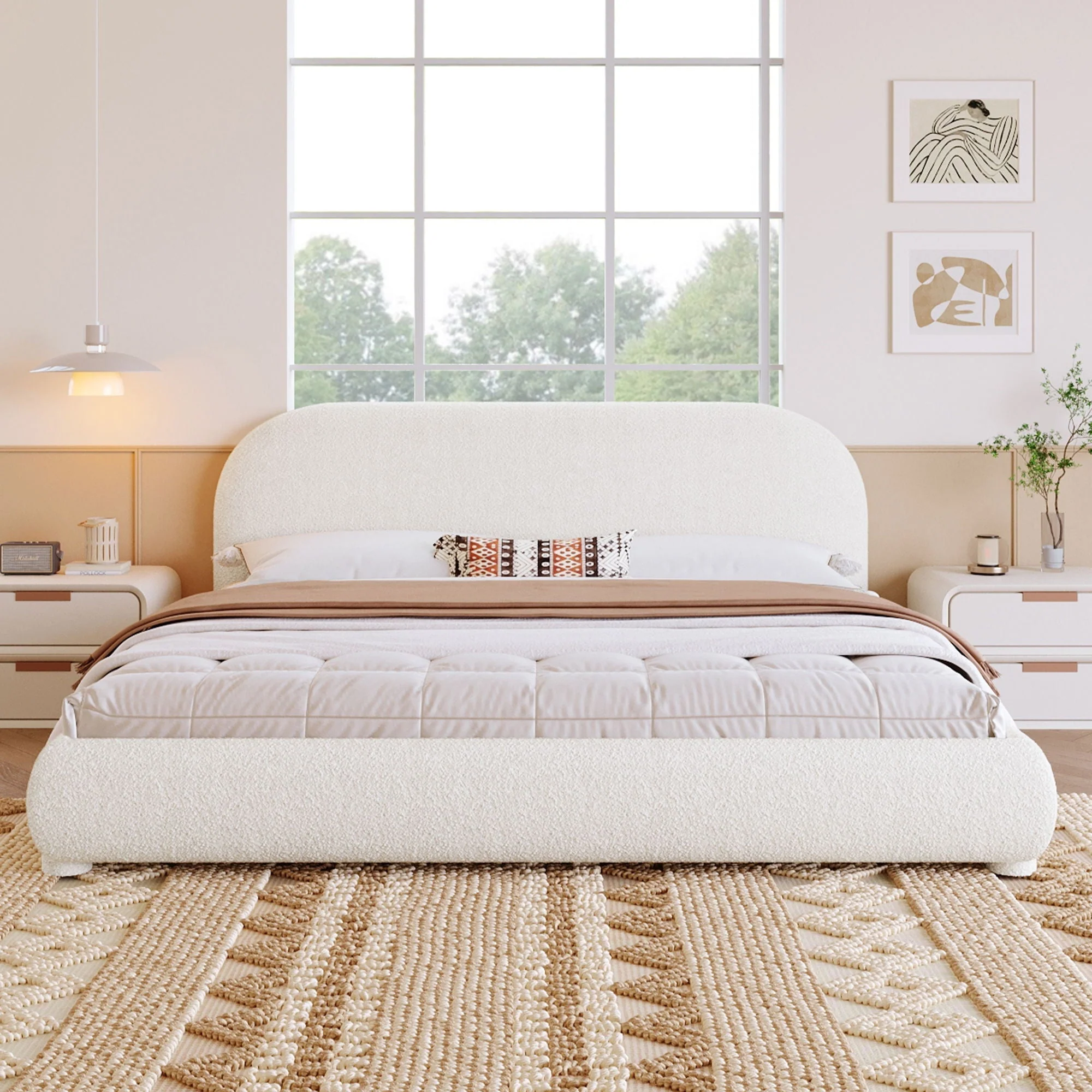 Upholstered Simple Modern Bedroom Bed With Curved Headboard - Image 6