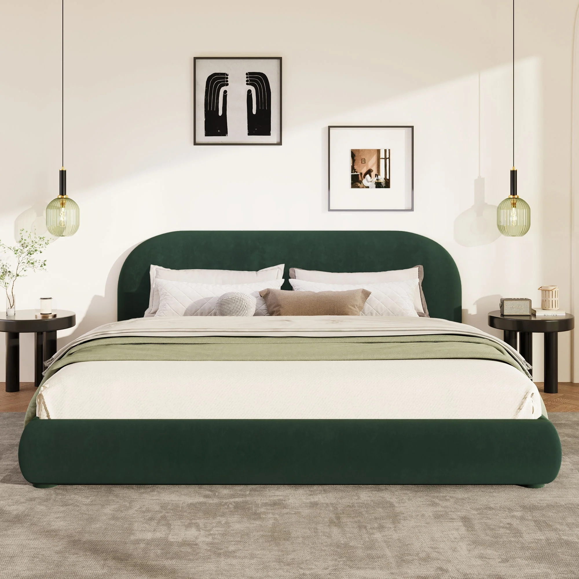 Upholstered Simple Modern Bedroom Bed With Curved Headboard - Image 8