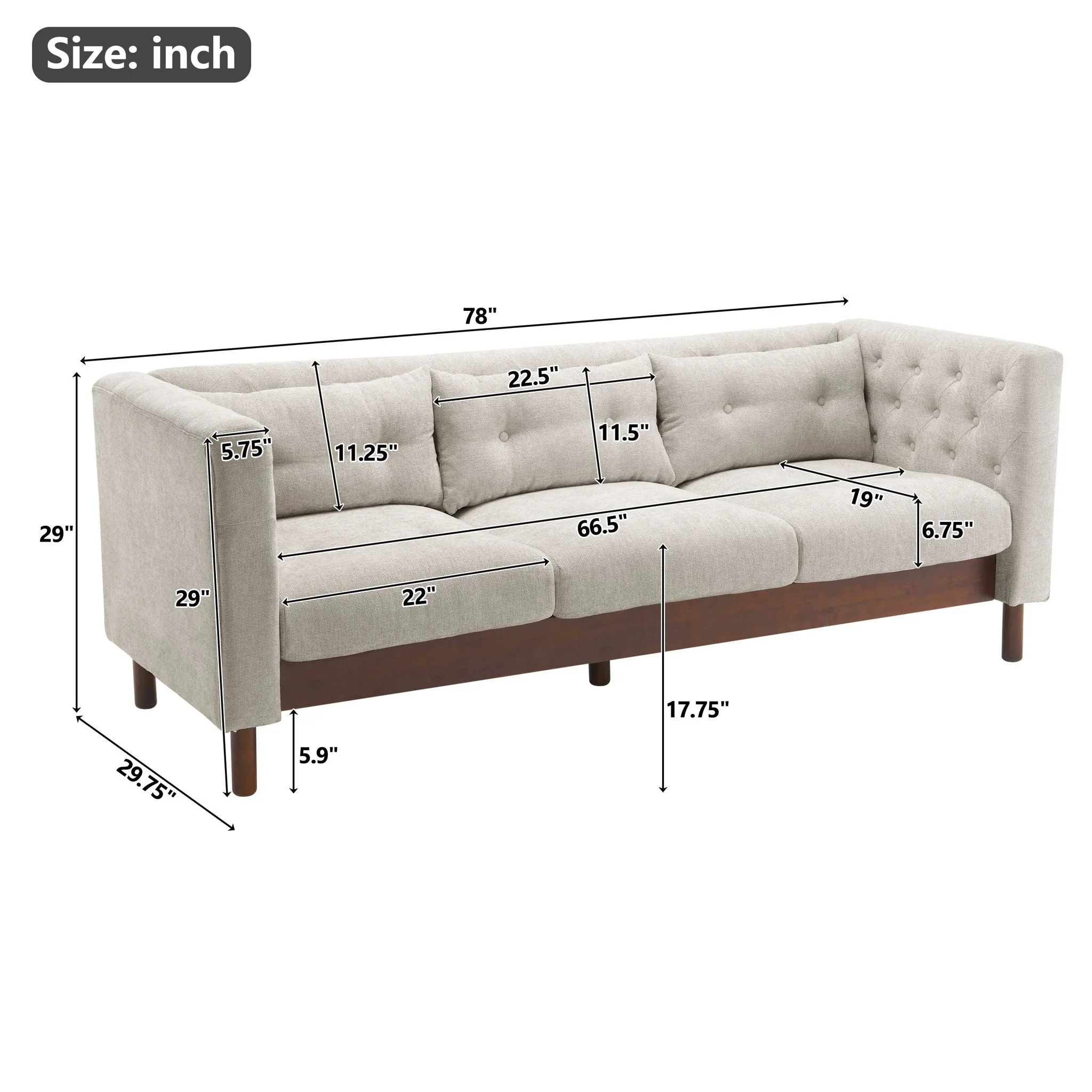 Upholstered Sofa Modern 3 Seater Sofa Couch With Tufted Design For Living Room - Image 2