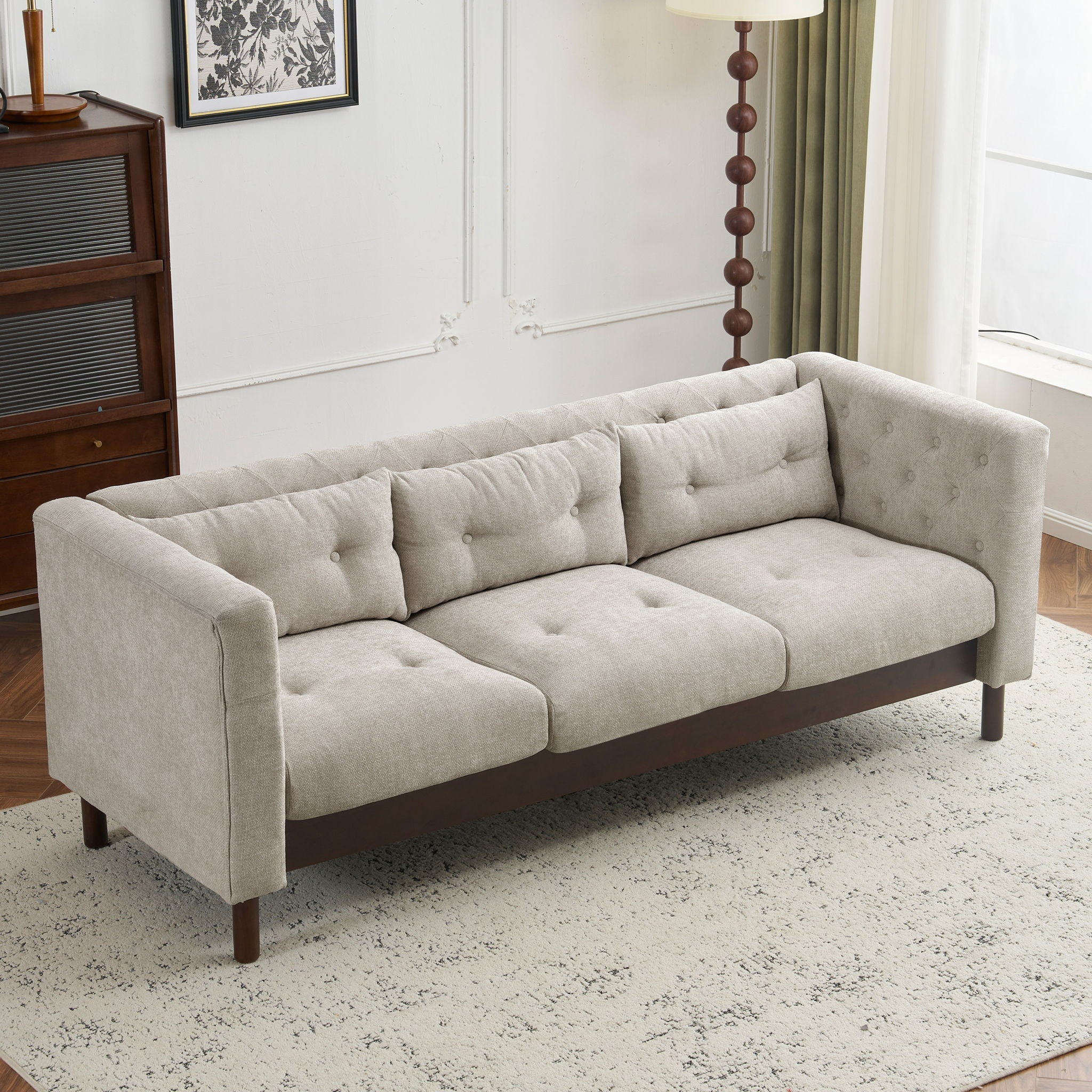 Upholstered Sofa Modern 3 Seater Sofa Couch With Tufted Design For Living Room - Image 3