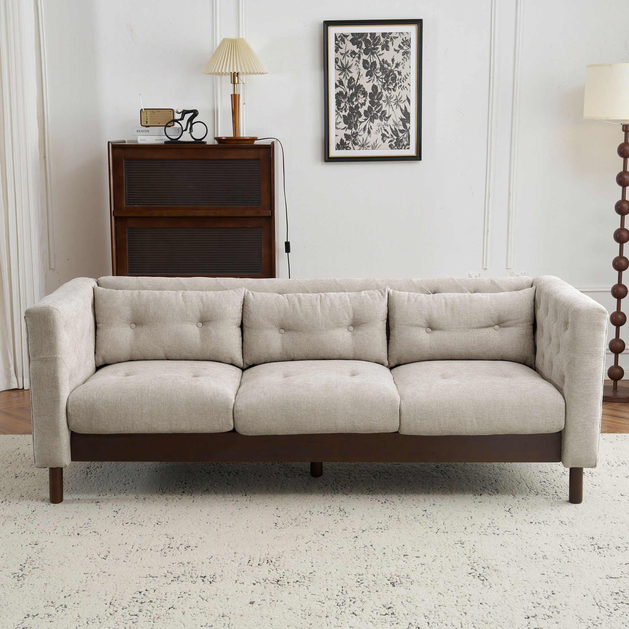 Upholstered Sofa Modern 3 Seater Sofa Couch With Tufted Design For Living Room - Image 4