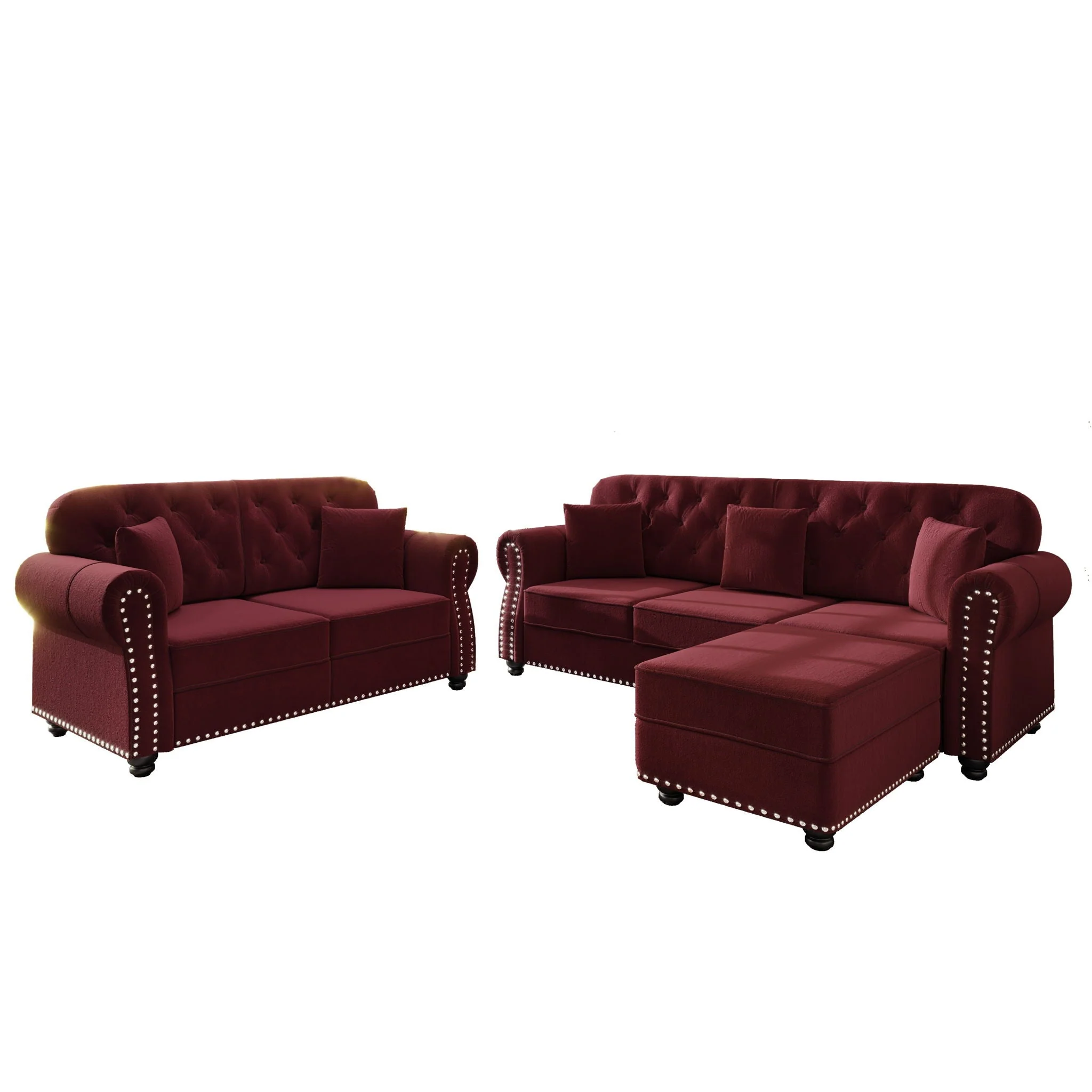 Upholstered Sofa Set With Nailhead Trim And Rolled Armrests, Includes Pillows - Image 11