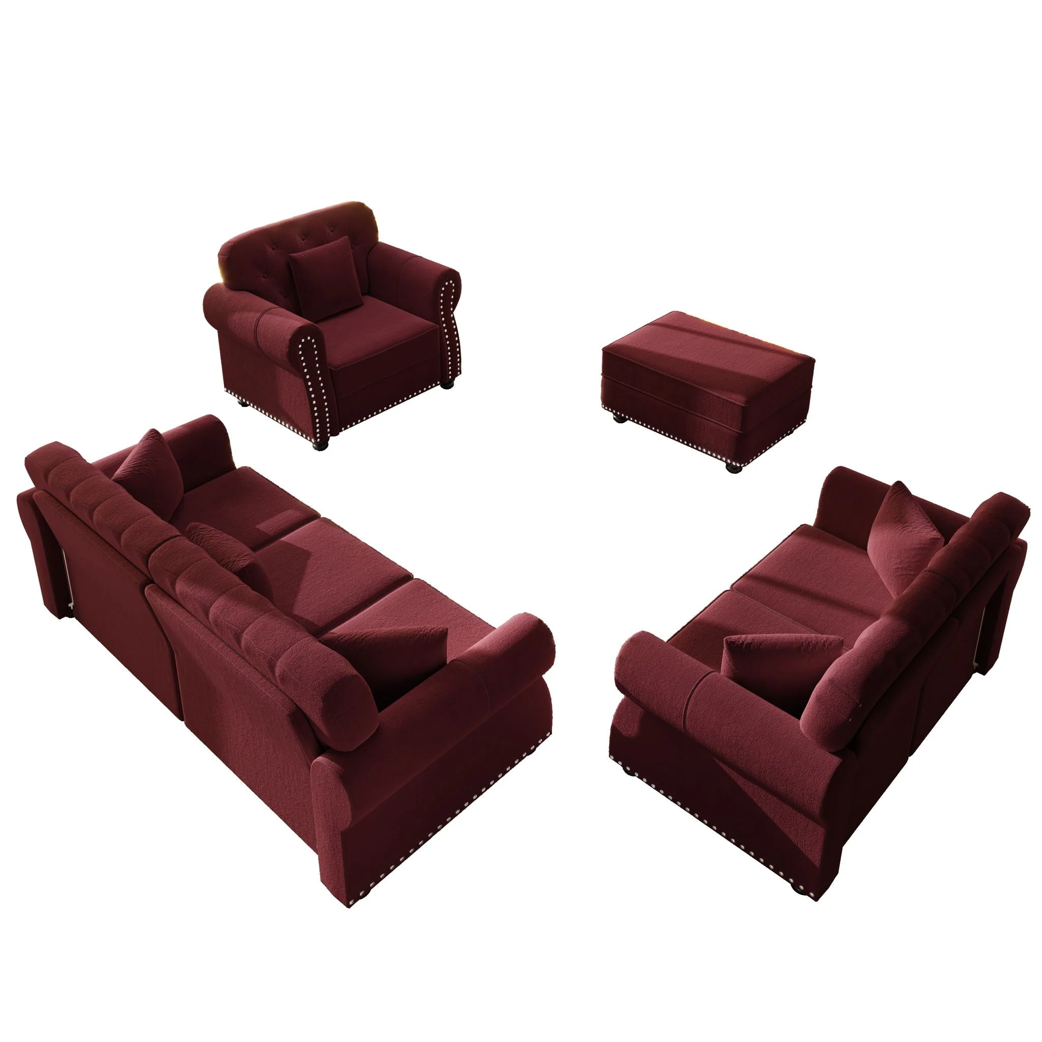 Upholstered Sofa Set With Nailhead Trim And Rolled Armrests, Includes Pillows - Image 15
