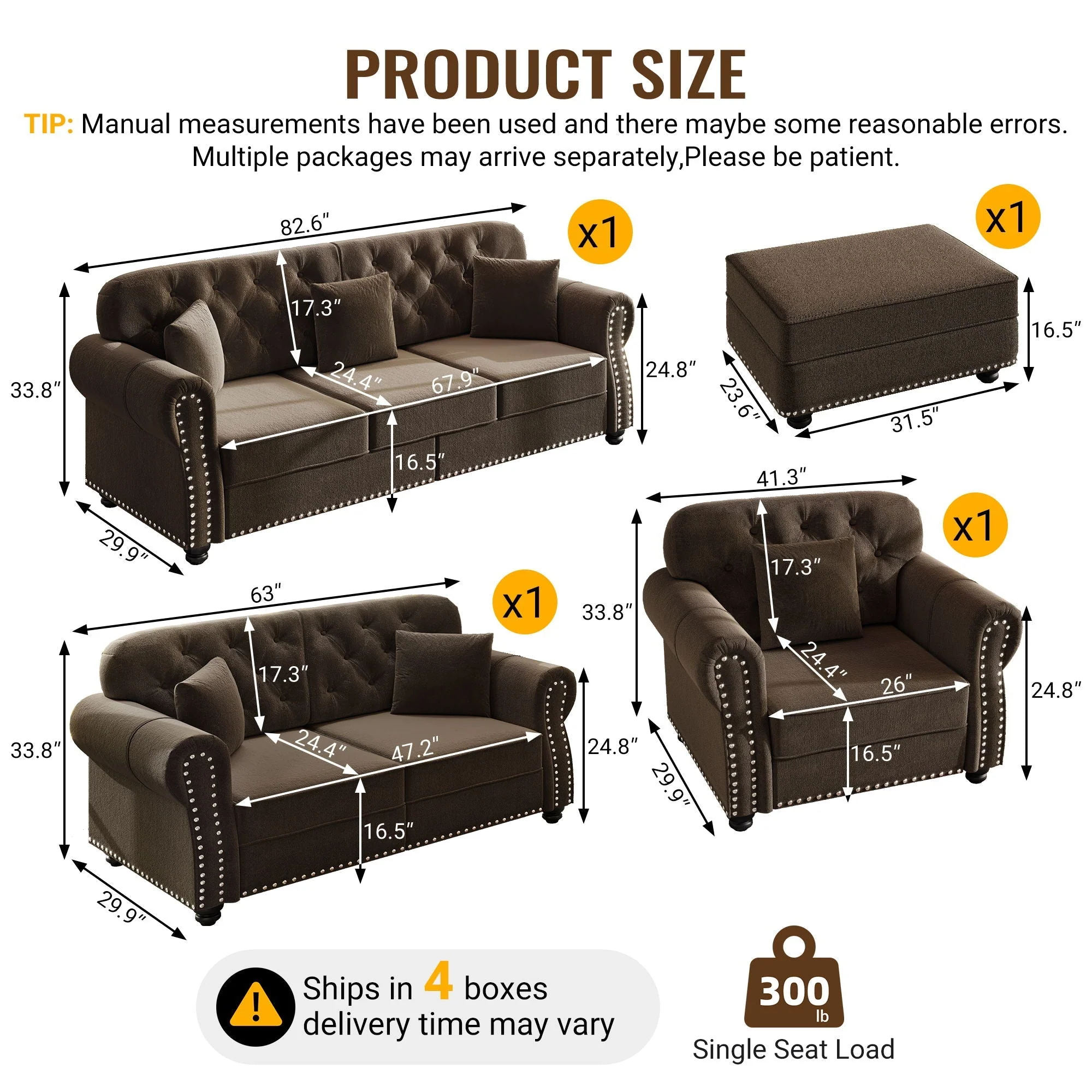 Upholstered Sofa Set With Nailhead Trim And Rolled Armrests, Includes Pillows - Image 18