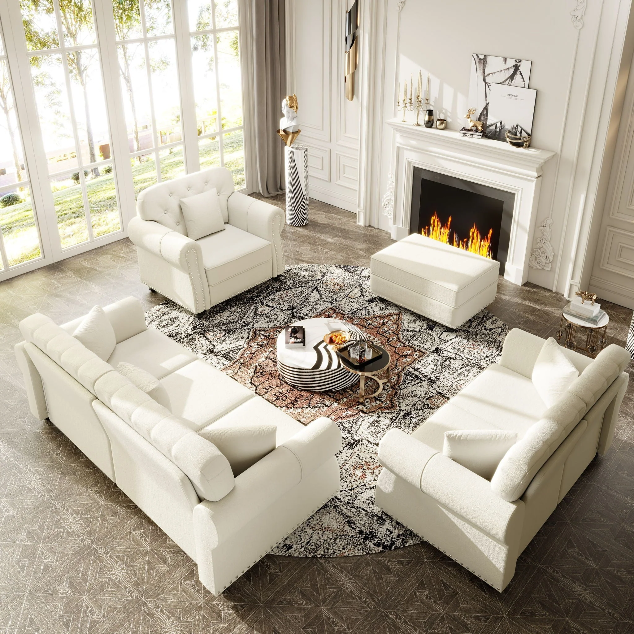 Upholstered Sofa Set With Nailhead Trim And Rolled Armrests, Includes Pillows - Image 19