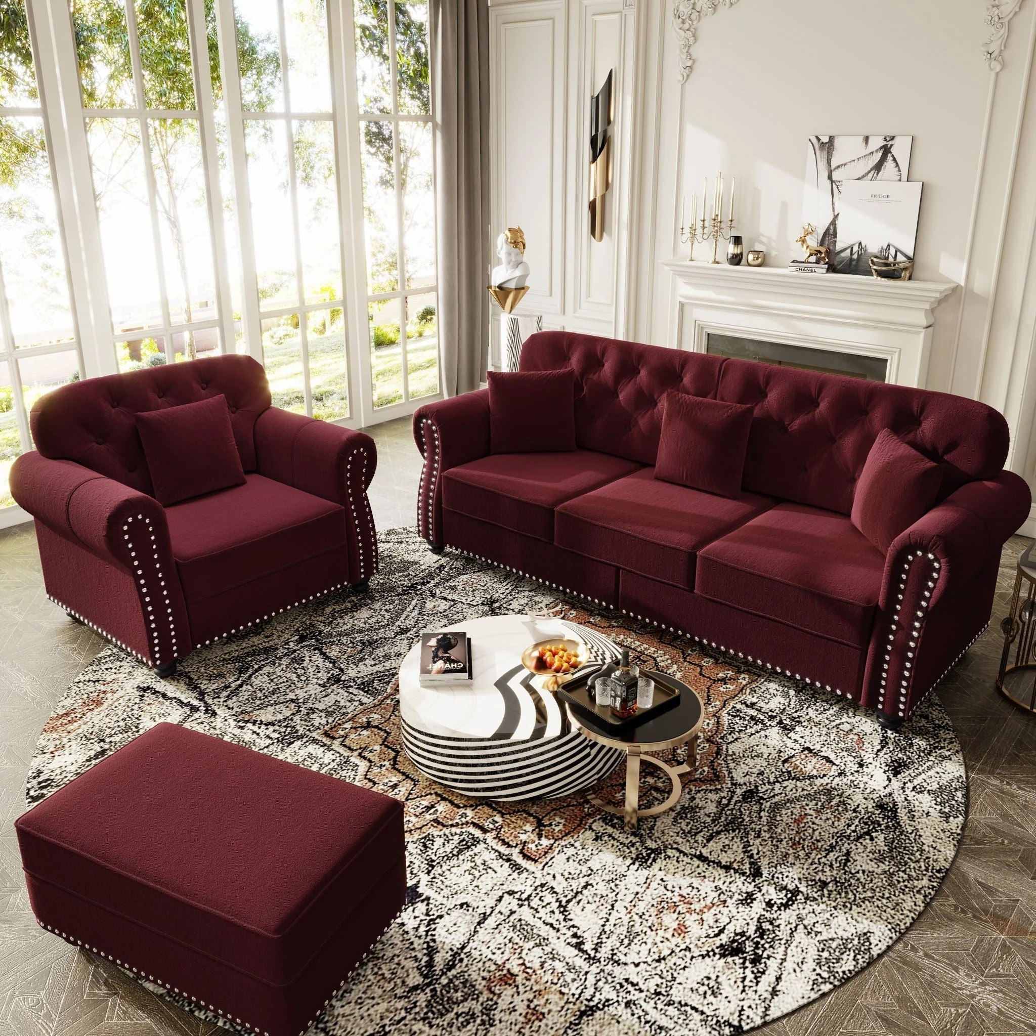 Upholstered Sofa Set With Nailhead Trim And Rolled Armrests, Includes Pillows - Image 20
