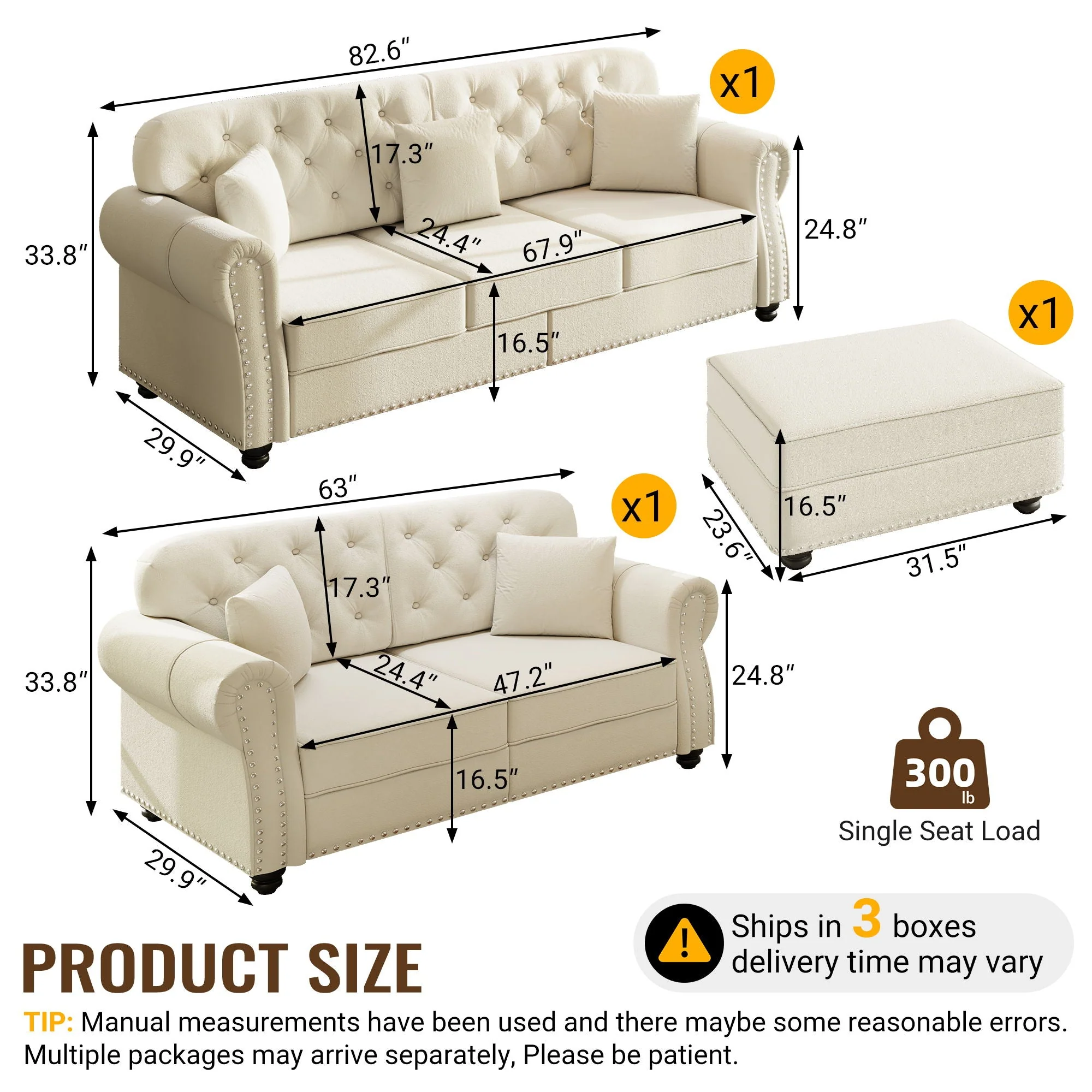 Upholstered Sofa Set With Nailhead Trim And Rolled Armrests, Includes Pillows - Image 21