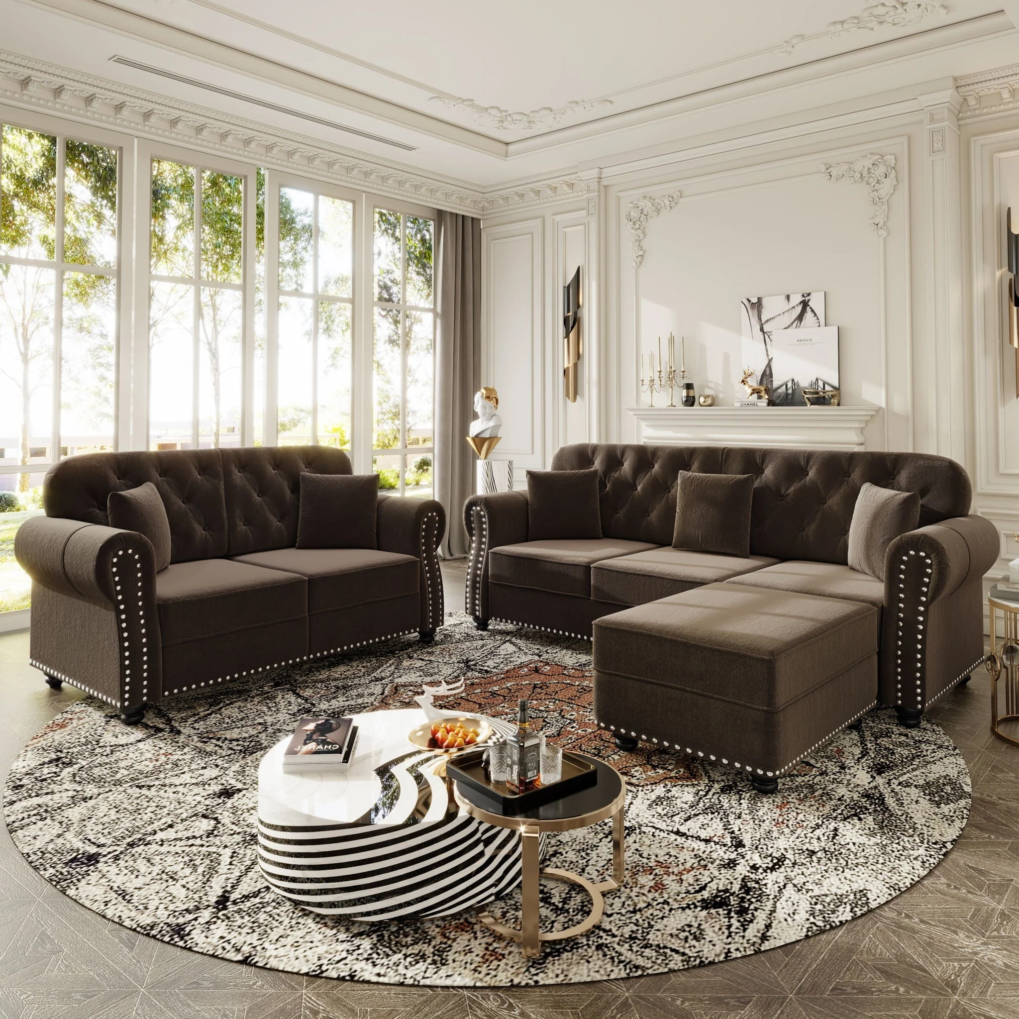 Upholstered Sofa Set With Nailhead Trim And Rolled Armrests, Includes Pillows - Image 23