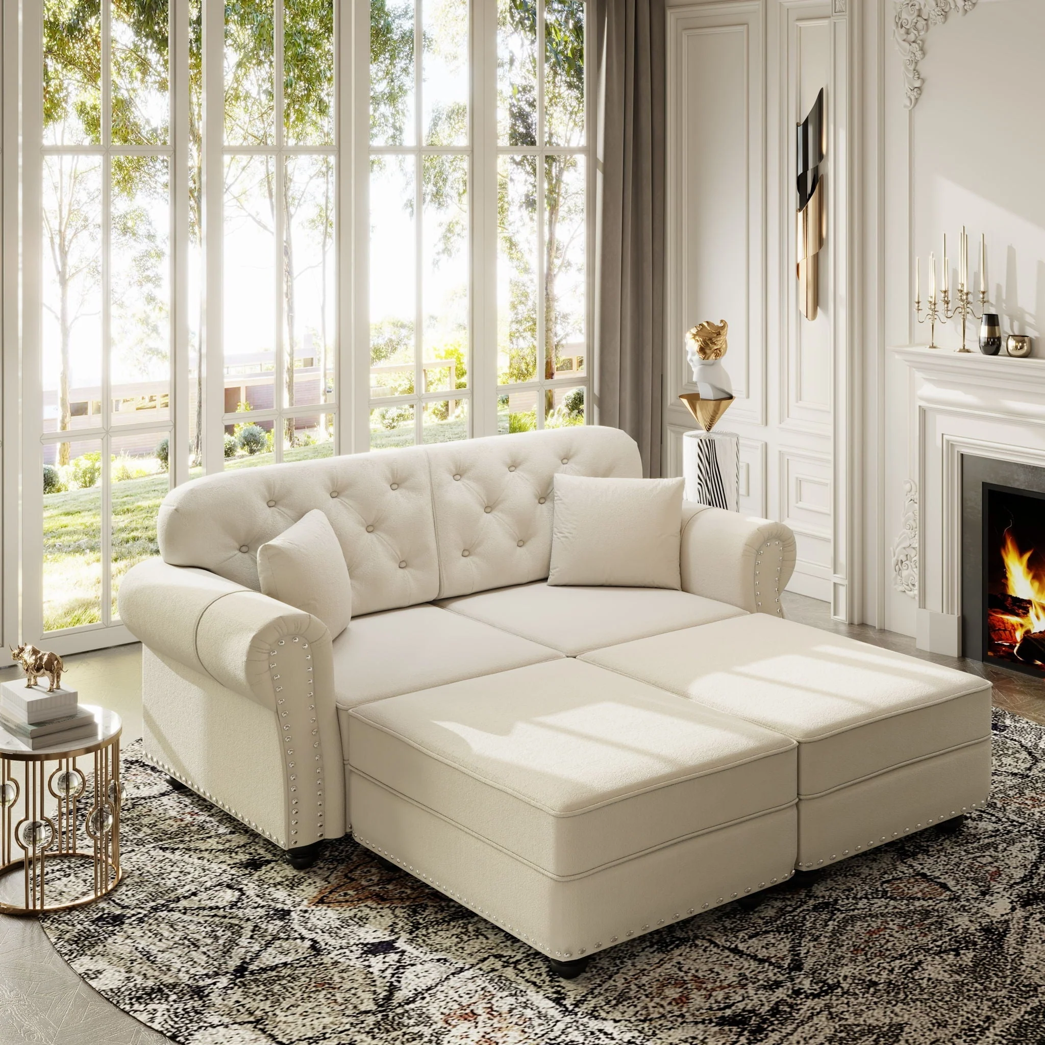 Upholstered Sofa Set With Nailhead Trim And Rolled Armrests, Includes Pillows - Image 24