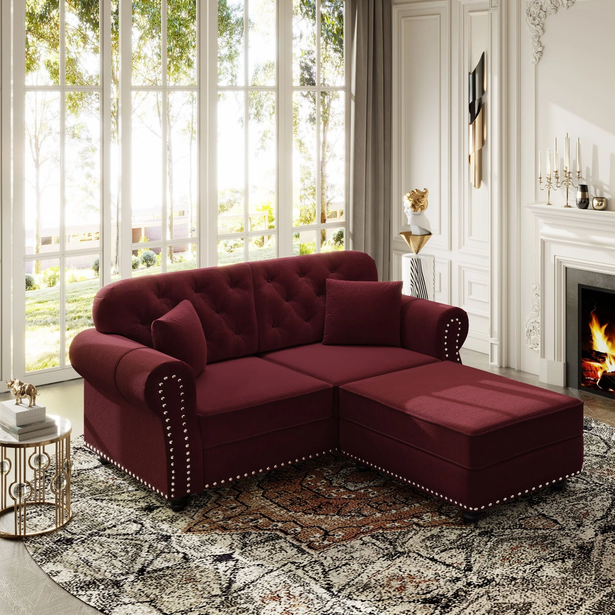 Upholstered Sofa Set With Nailhead Trim And Rolled Armrests, Includes Pillows - Image 25