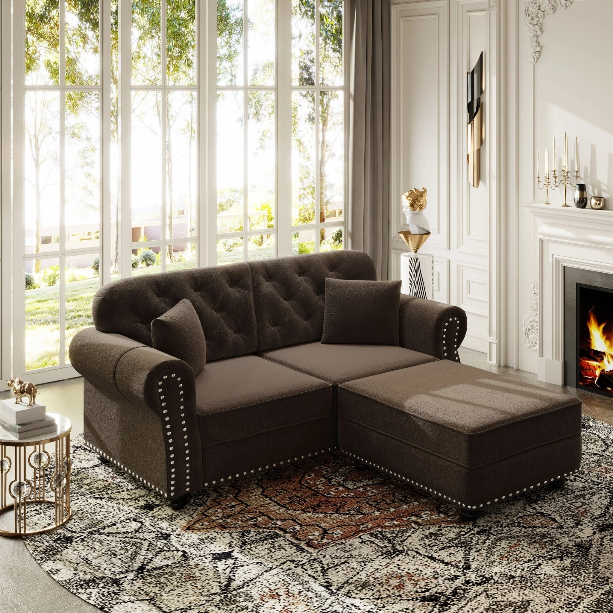 Upholstered Sofa Set With Nailhead Trim And Rolled Armrests, Includes Pillows - Image 27