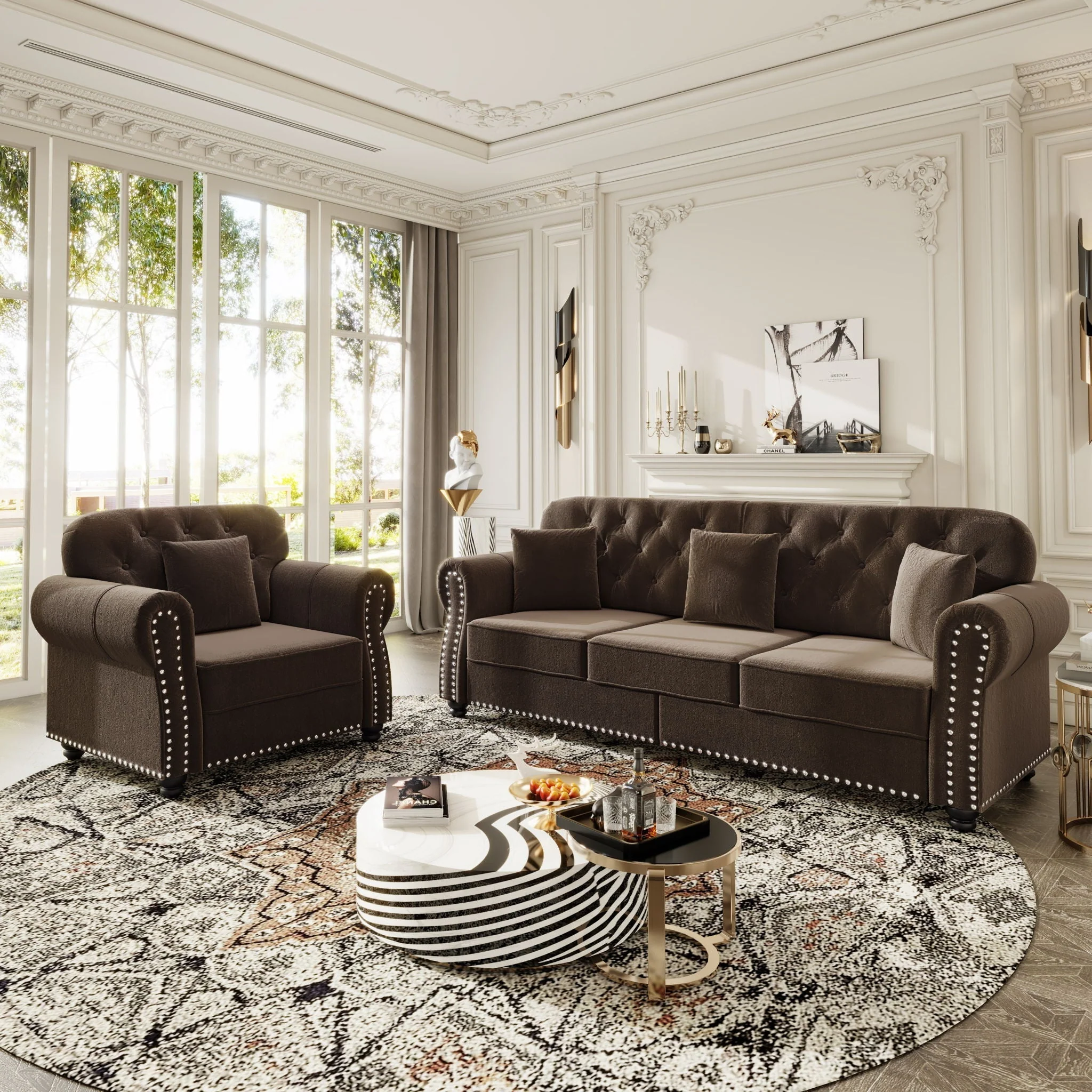 Upholstered Sofa Set With Nailhead Trim And Rolled Armrests, Includes Pillows - Image 28
