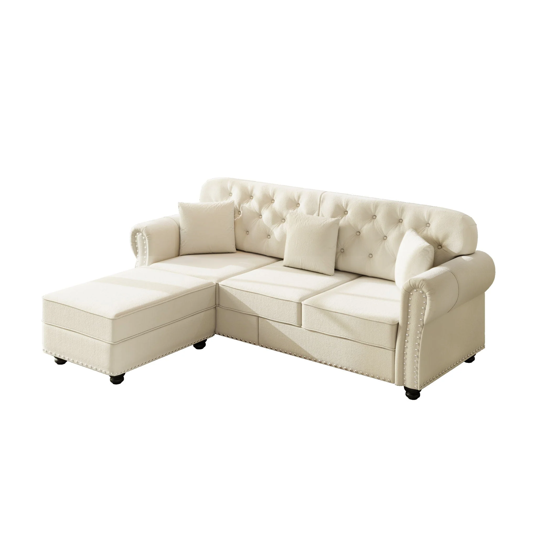 Upholstered Sofa Set With Nailhead Trim And Rolled Armrests, Includes Pillows - Image 3