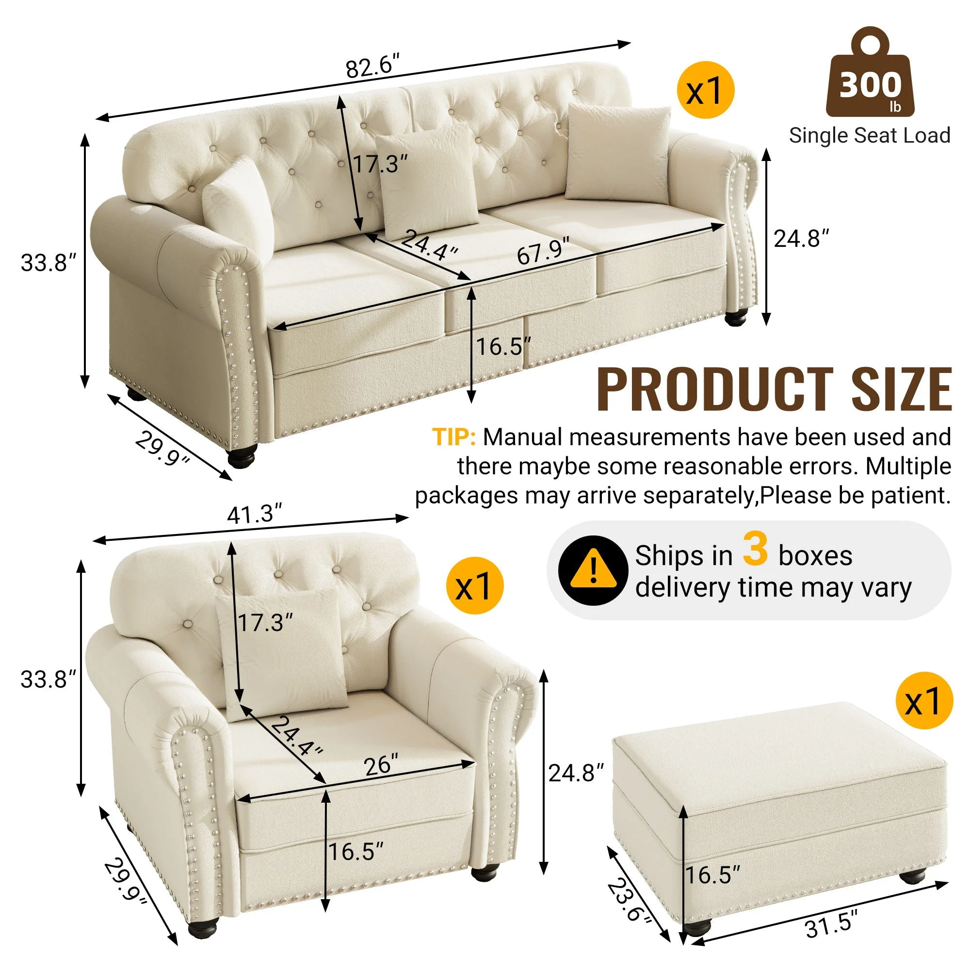 Upholstered Sofa Set With Nailhead Trim And Rolled Armrests, Includes Pillows - Image 30