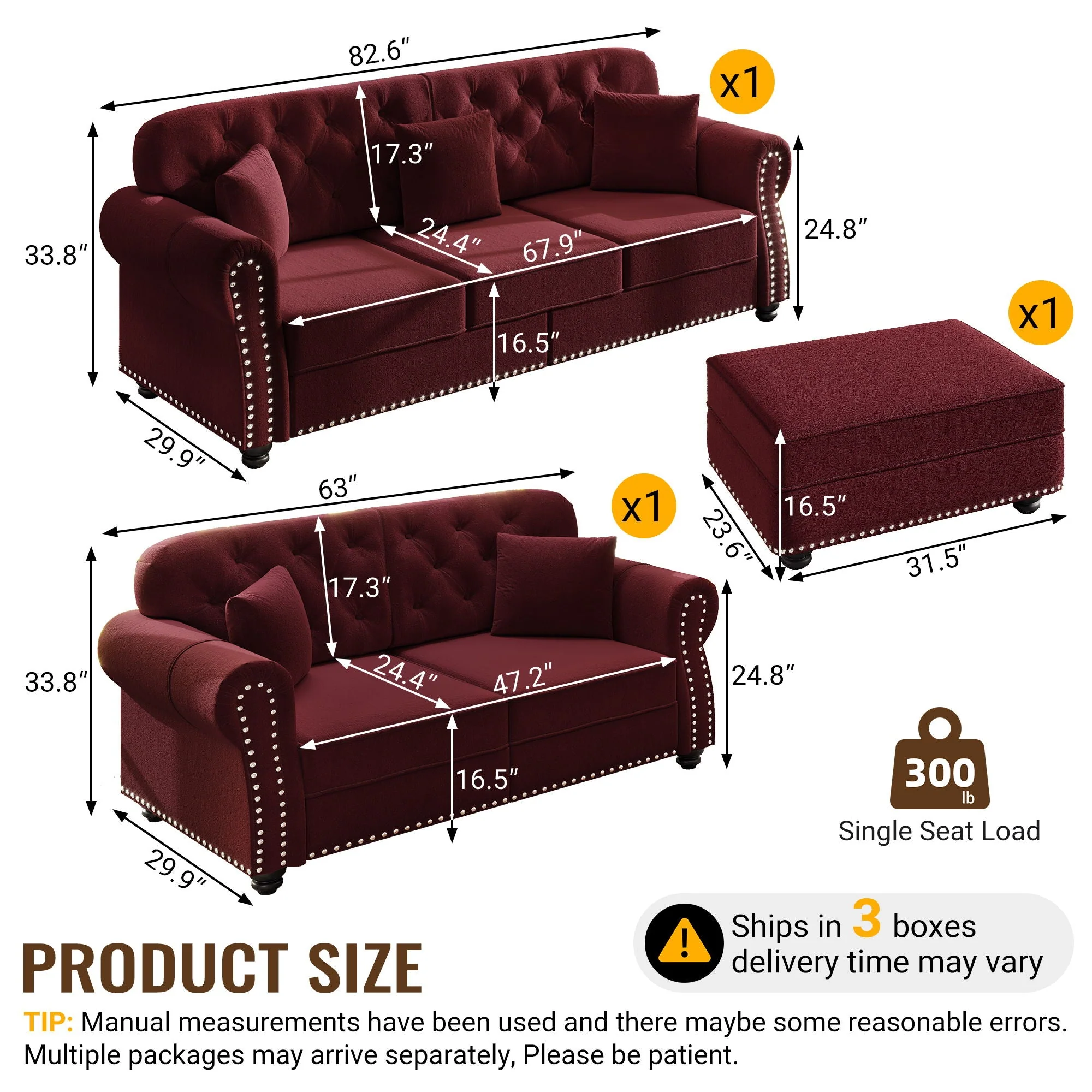 Upholstered Sofa Set With Nailhead Trim And Rolled Armrests, Includes Pillows - Image 31