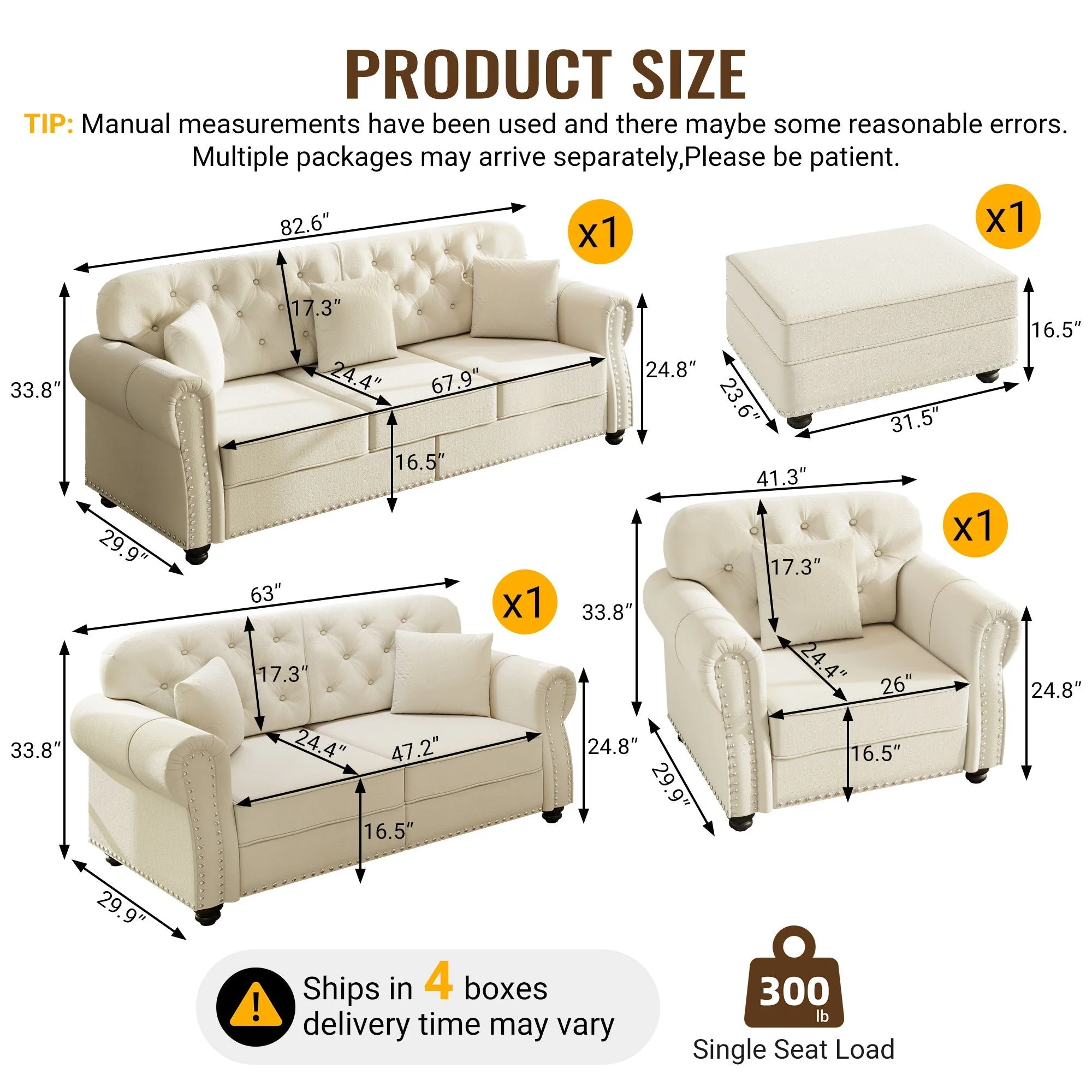 Upholstered Sofa Set With Nailhead Trim And Rolled Armrests, Includes Pillows - Image 32