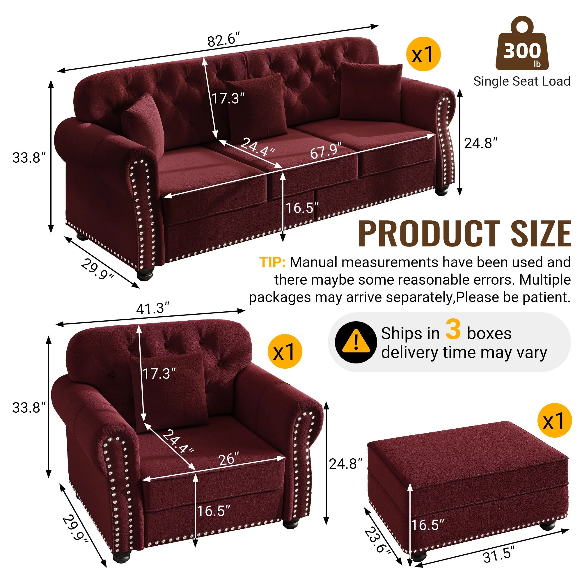 Upholstered Sofa Set With Nailhead Trim And Rolled Armrests, Includes Pillows - Image 34