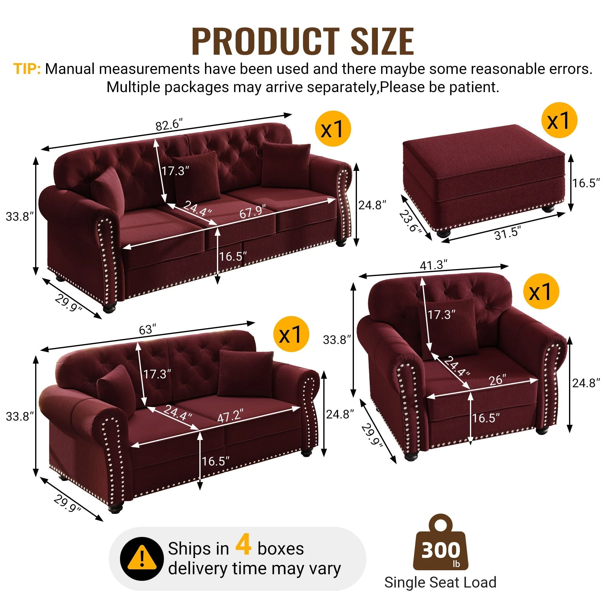 Upholstered Sofa Set With Nailhead Trim And Rolled Armrests, Includes Pillows - Image 35
