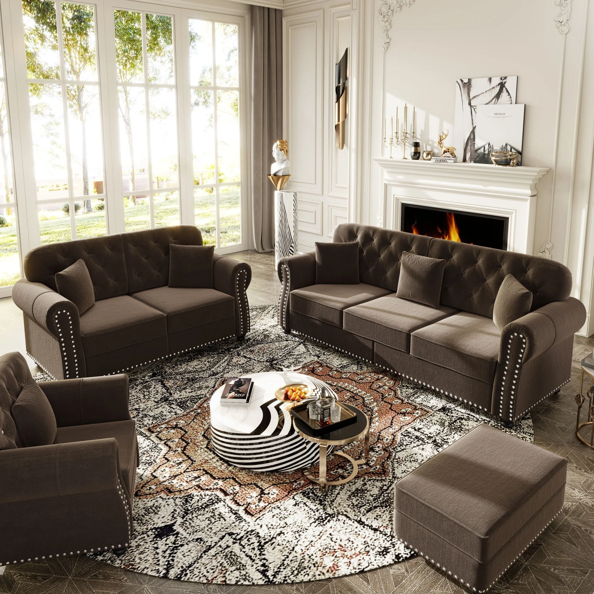 Upholstered Sofa Set With Nailhead Trim And Rolled Armrests, Includes Pillows - Image 36