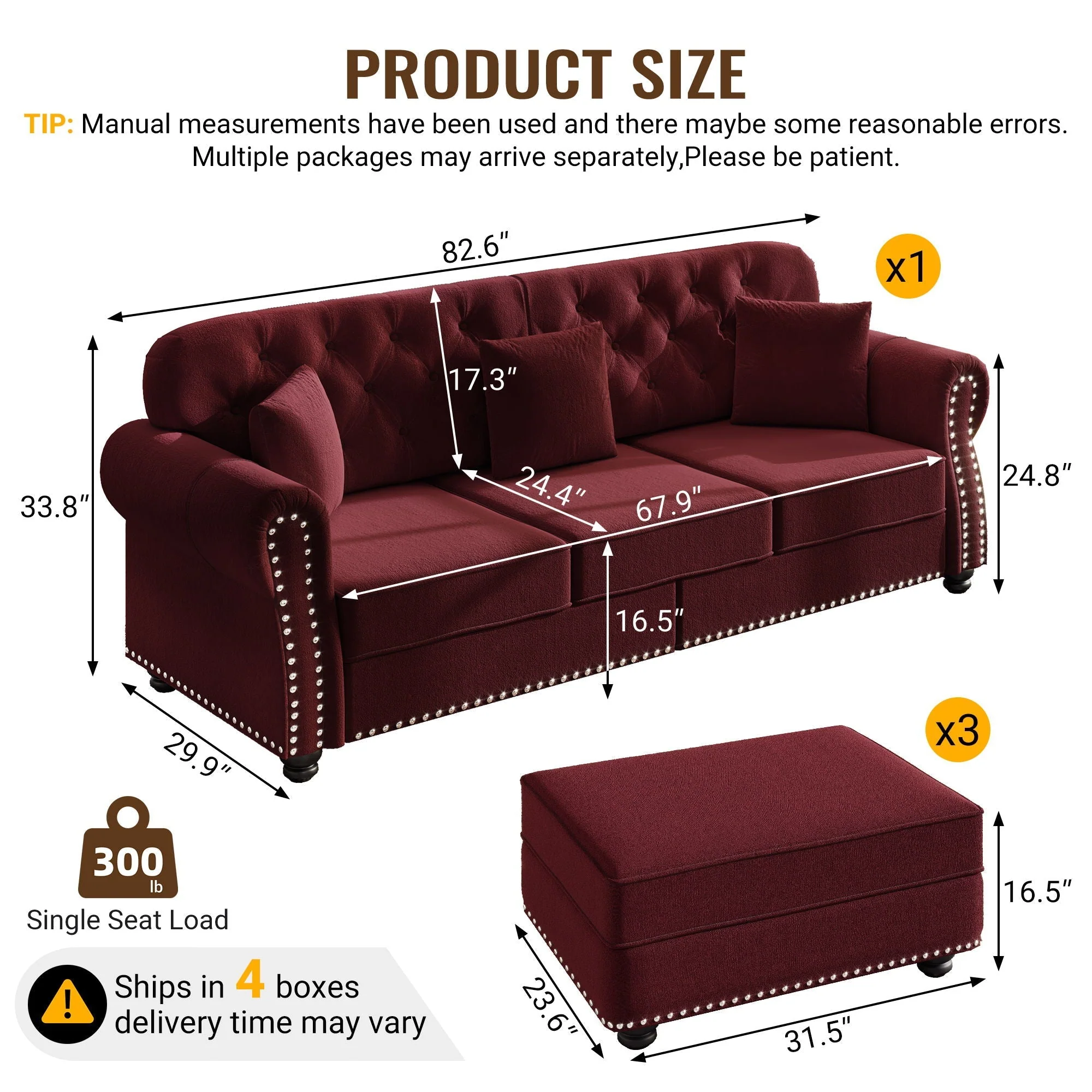 Upholstered Sofa Set With Nailhead Trim And Rolled Armrests, Includes Pillows - Image 37