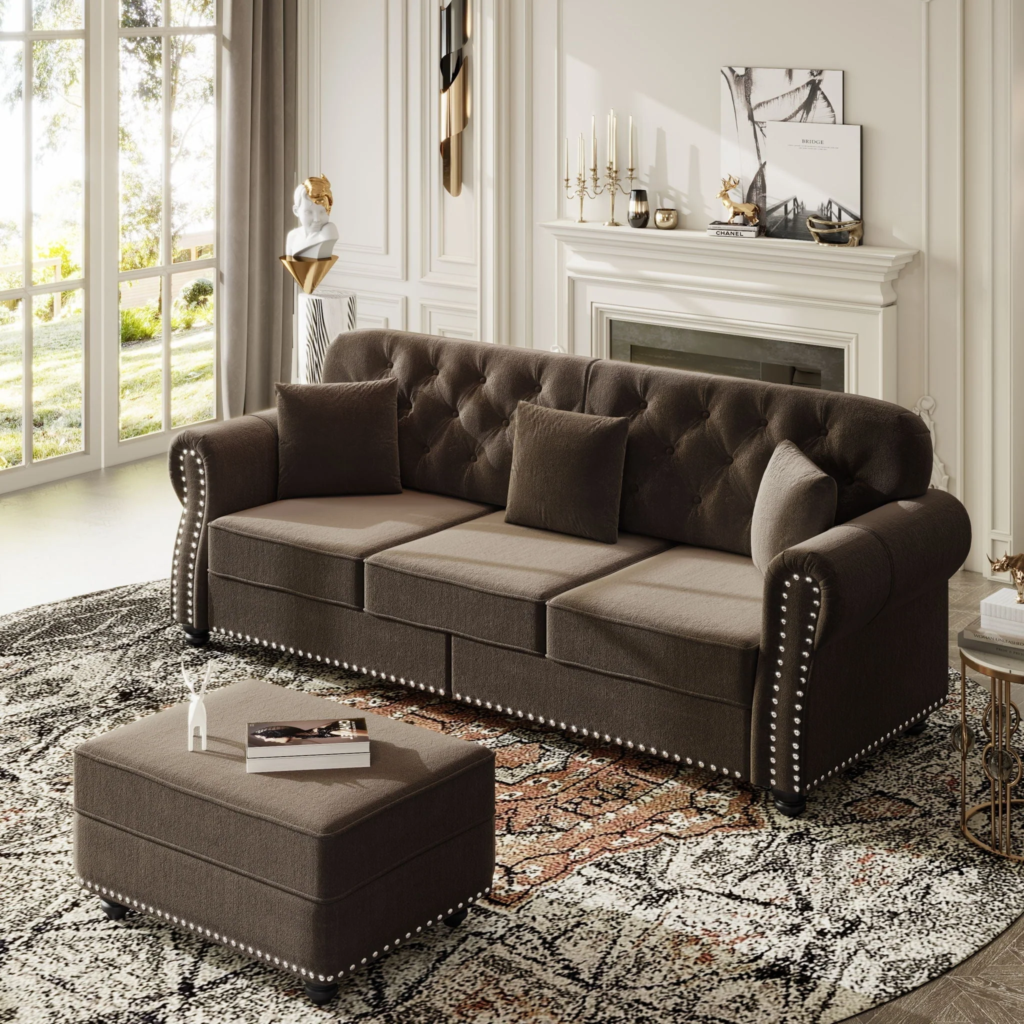 Upholstered Sofa Set With Nailhead Trim And Rolled Armrests, Includes Pillows - Image 38
