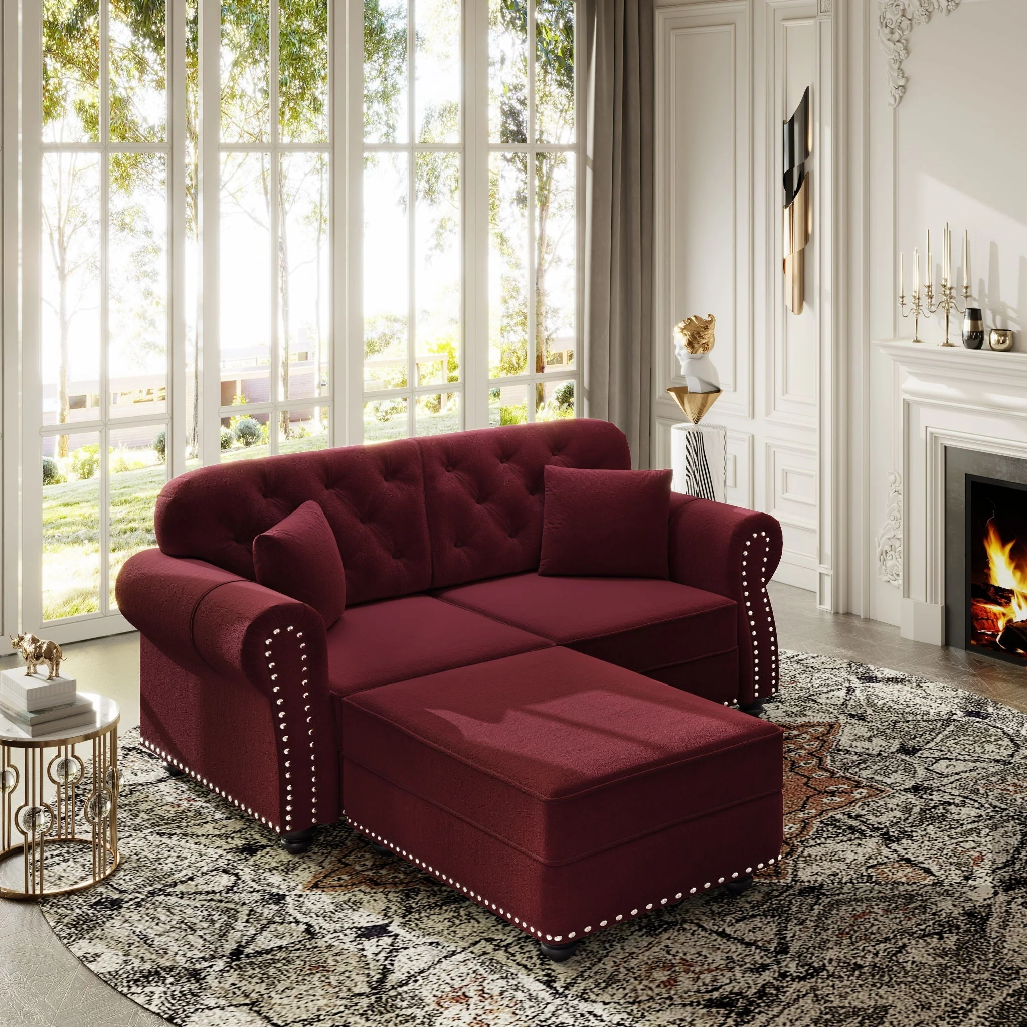 Upholstered Sofa Set With Nailhead Trim And Rolled Armrests, Includes Pillows - Image 39
