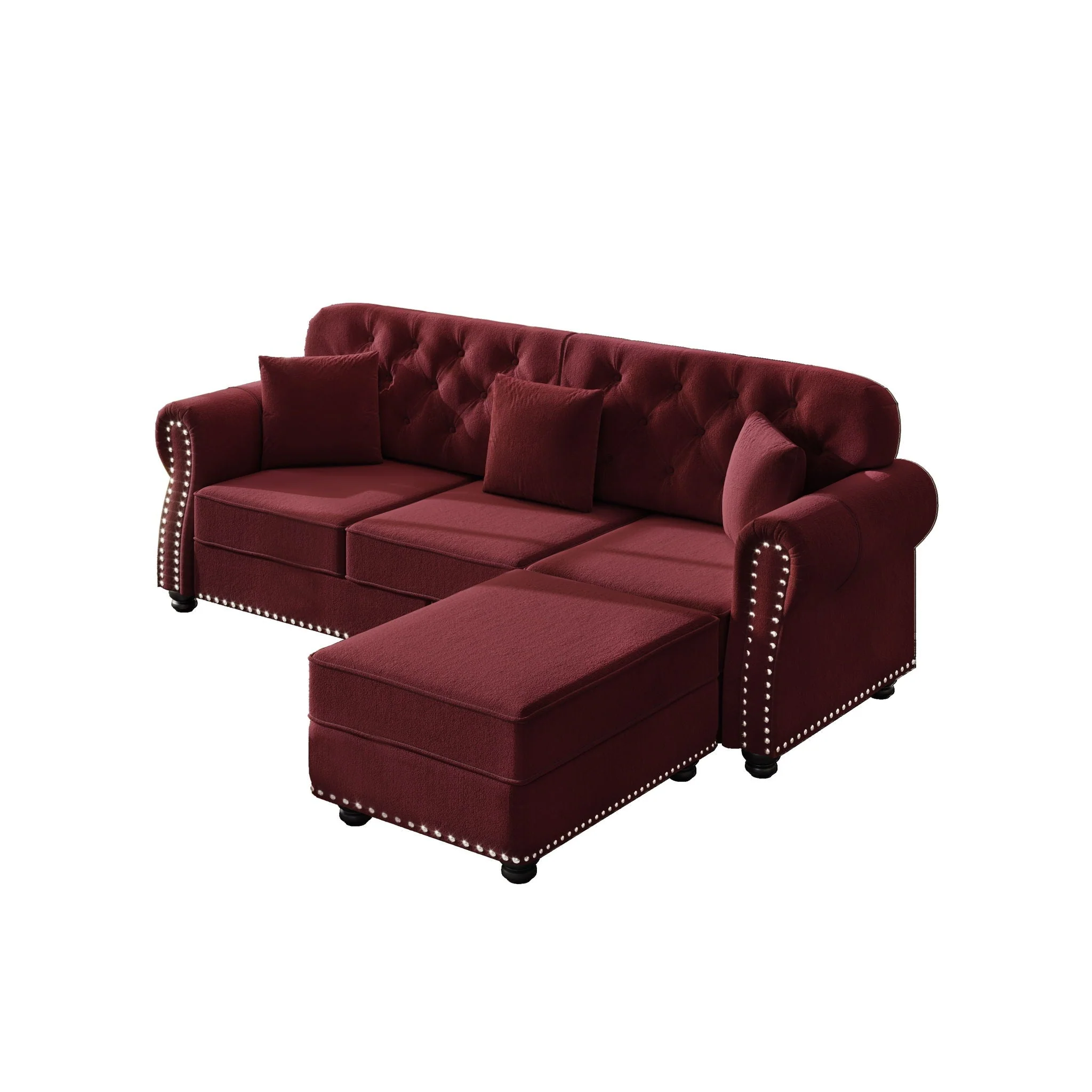 Upholstered Sofa Set With Nailhead Trim And Rolled Armrests, Includes Pillows - Image 4